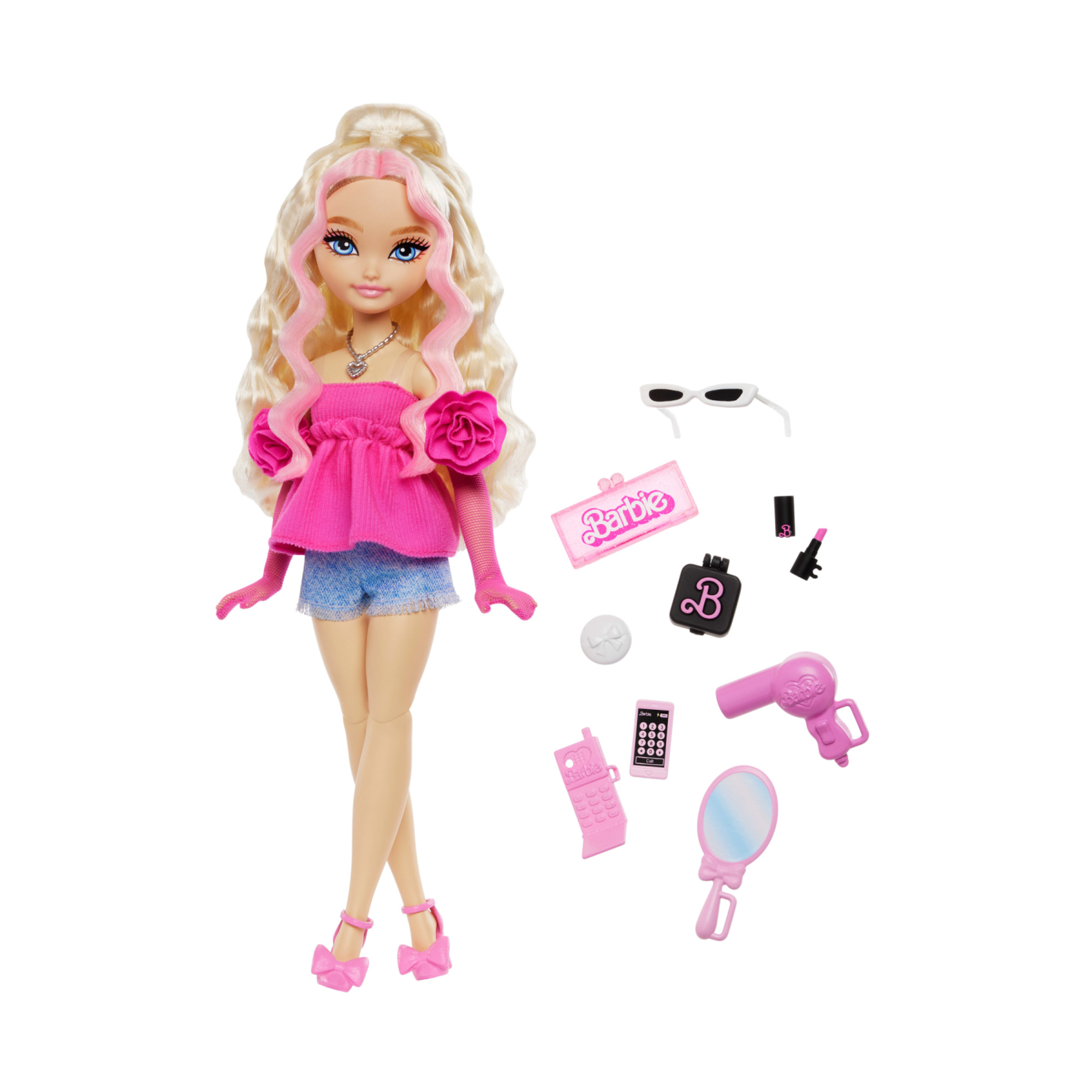 Barbie dream besties - barbie "malibu", bambola bionda alla moda con 11 accessori a tema capelli e make-up inclusi - Barbie