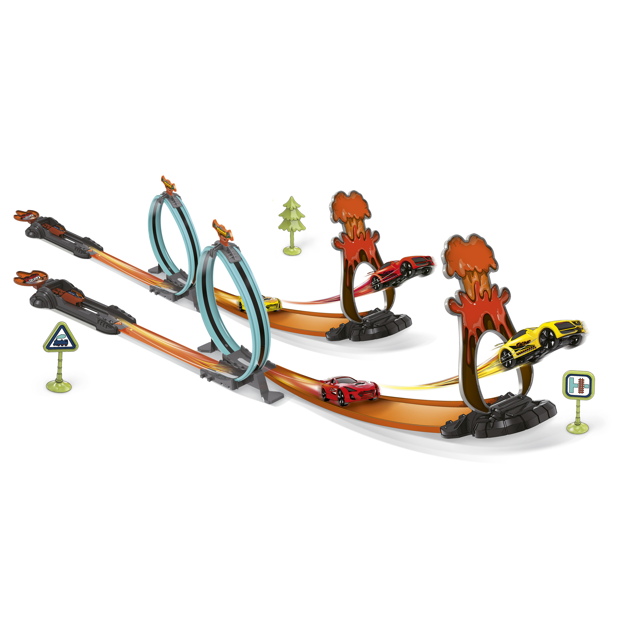 Pista da corsa adrenalinica con giro della morte - include 2 macchinine, 111 cm di divertimento - motor &co - MOTOR & CO.