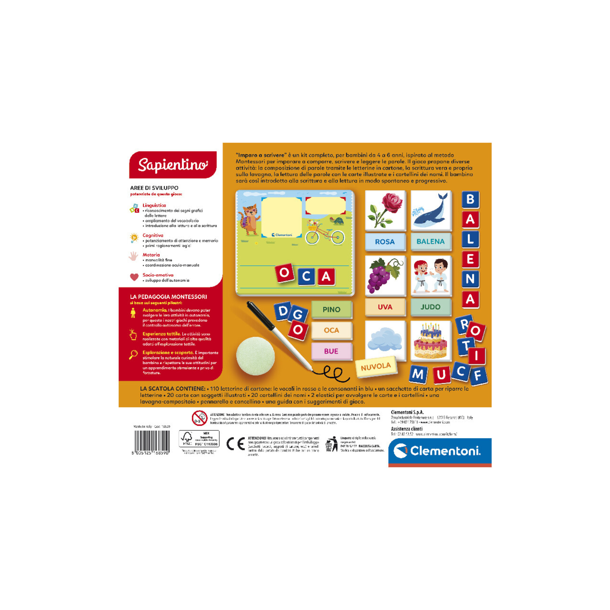 Sapientino imparo a scrivere - kit montessori per imparare a scrivere e leggere - gioco educativo per bambini 3+ - SAPIENTINO