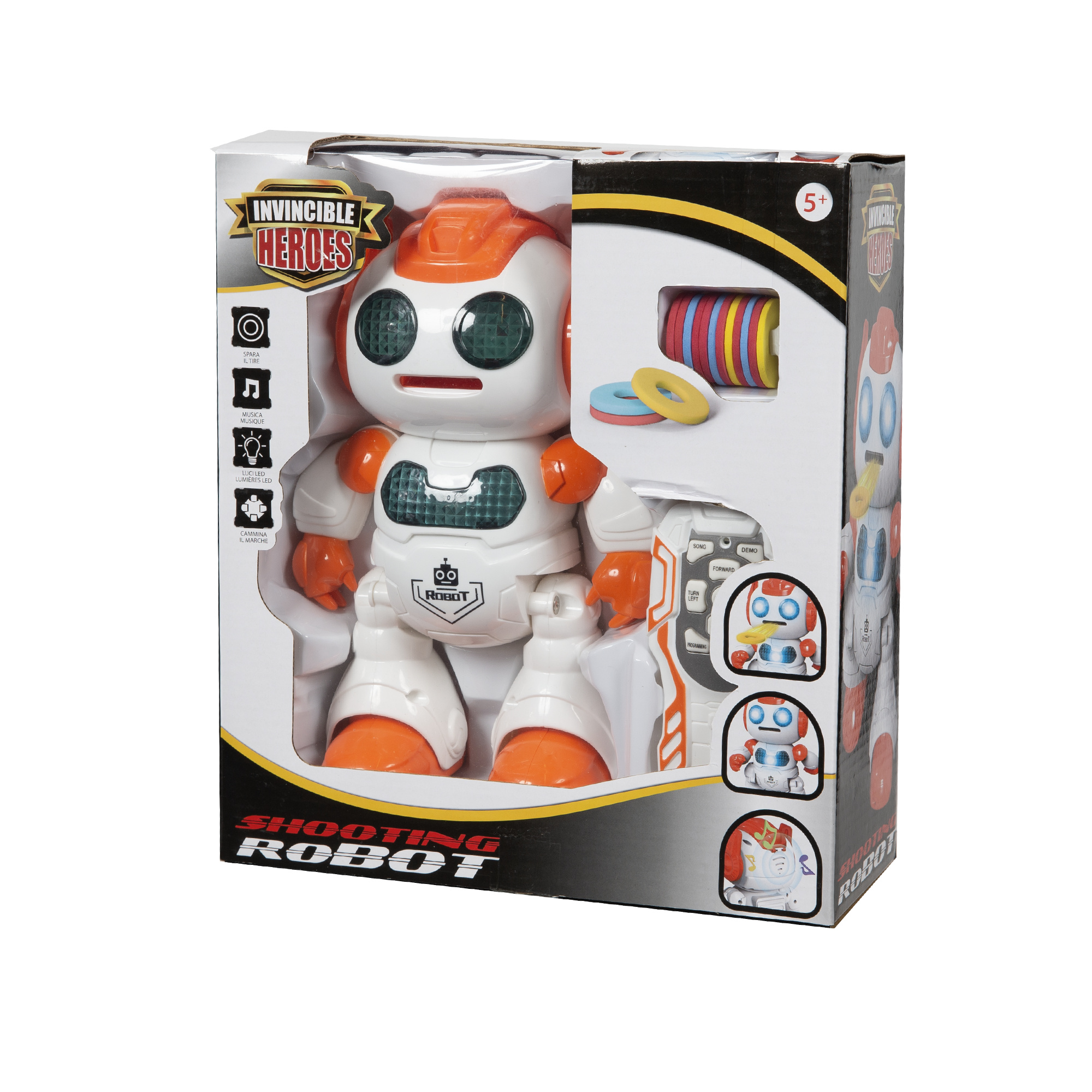 Robottino spara-dischi invincible heroes con telecomando a infrarossi - movimenti e dischetti colorati - INVINCIBLE HEROES