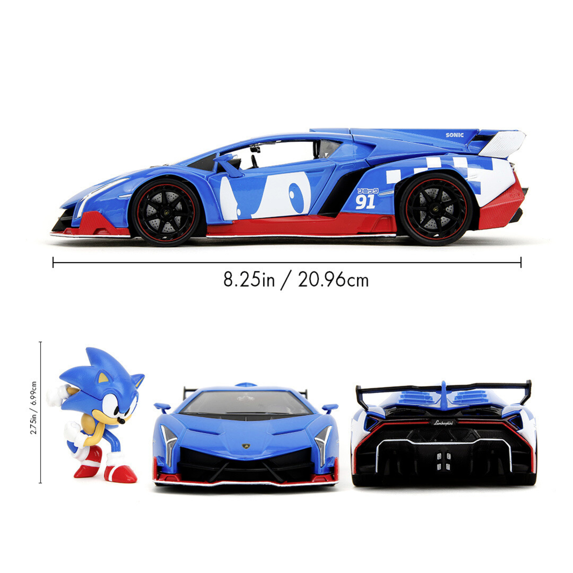 Lamborghini veneno in metallo pressofuso di sonic in scala 1:24 - macchinina da collezione - JADA