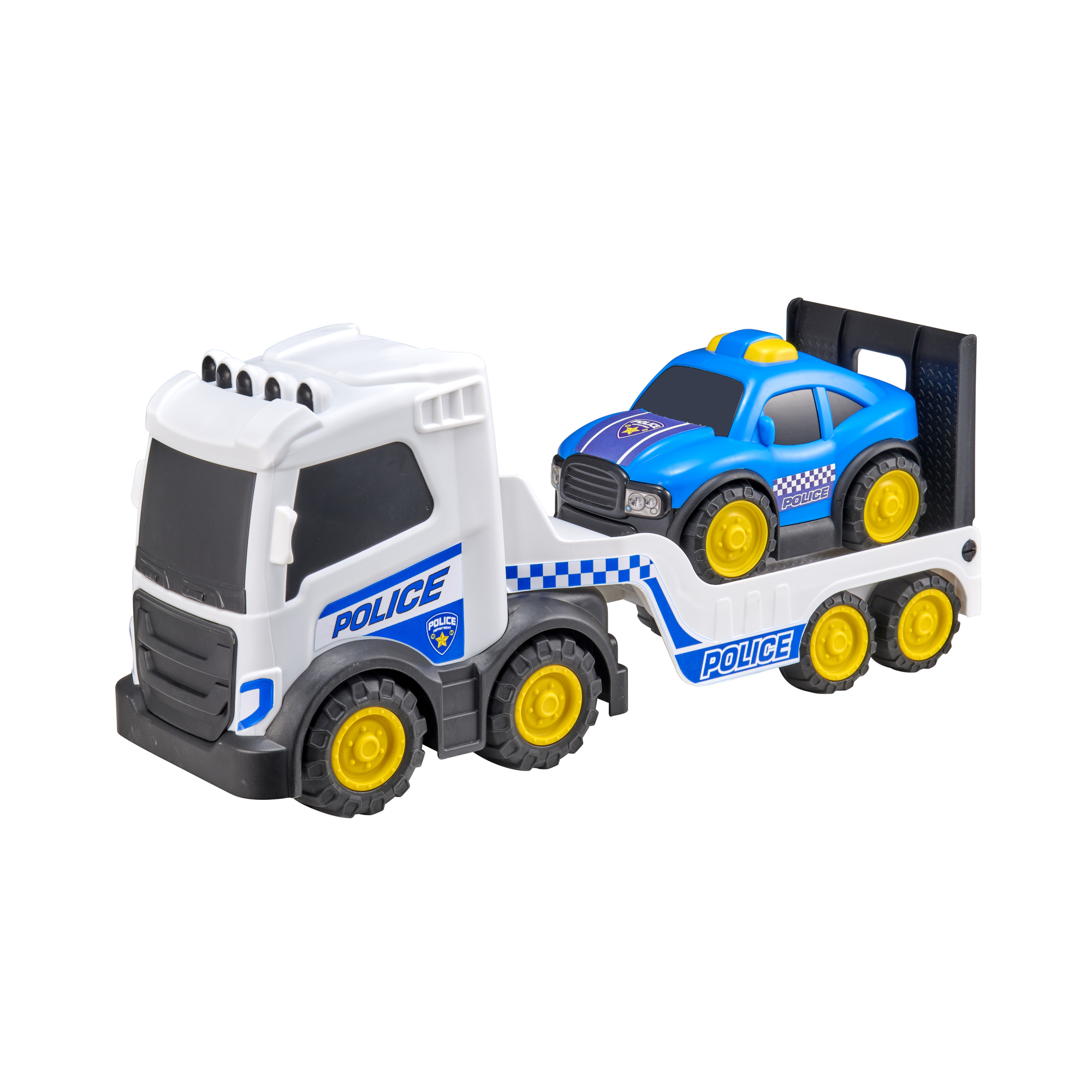 Mega camion polizia/vigili del fuoco con veicolo aggiuntivo - assortito - motor&co - BABY SMILE