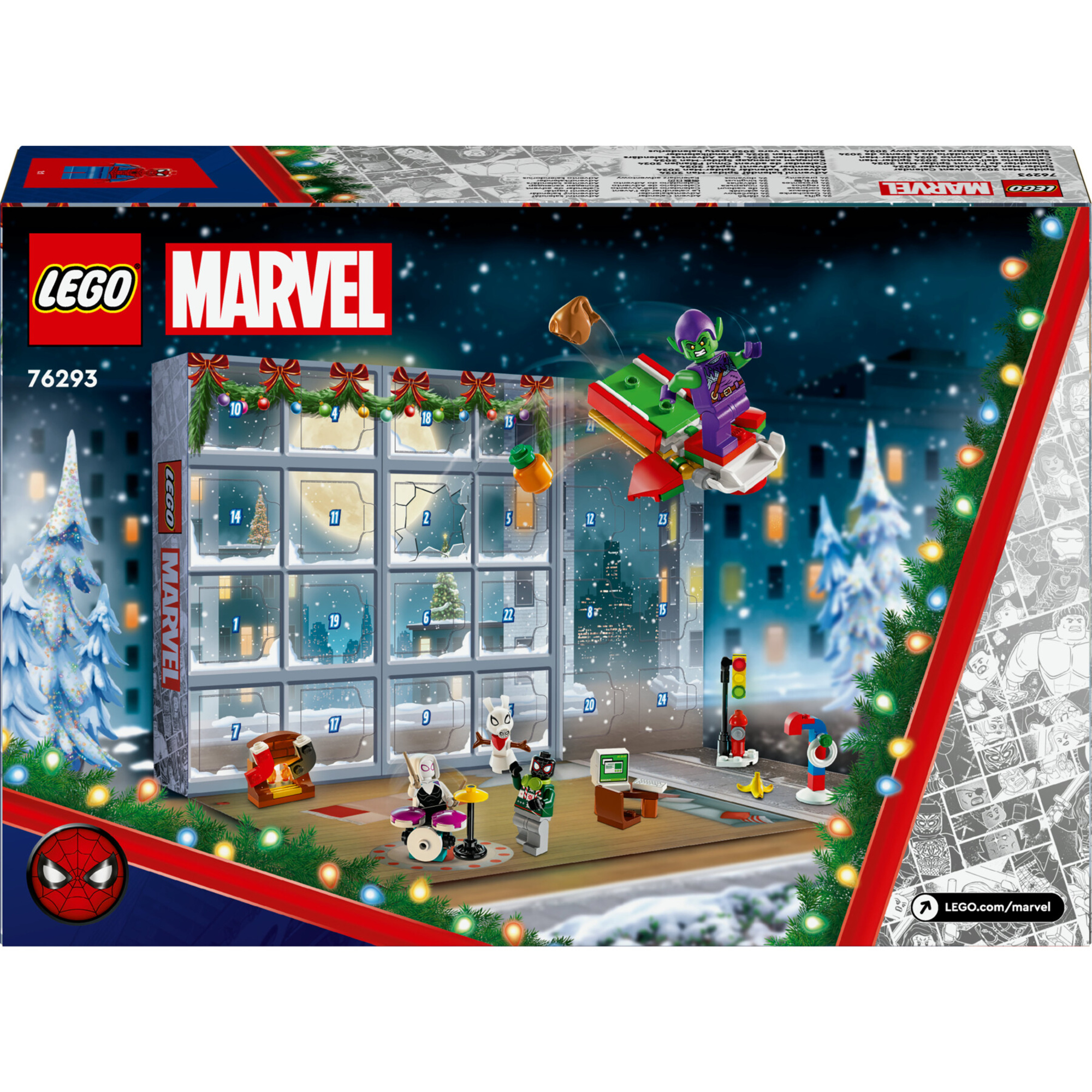 Lego marvel 76293 calendario dell’avvento 2024 spider-man giocattolo con supereroi e modellini, gioco di natale per bambini 7+ - Lego