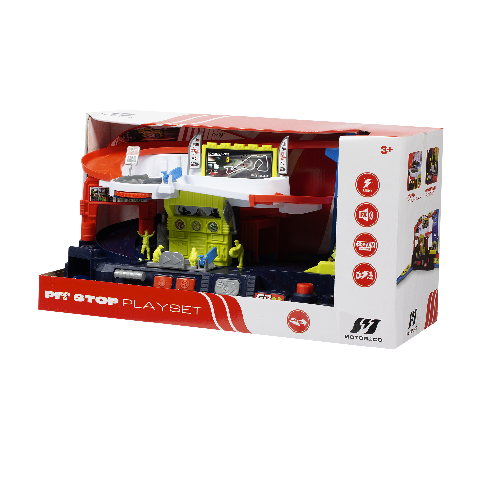 Playset formula 1 con piste e montacarichi - pit stop funzionale per macchinine - motor&co - MOTOR & CO.