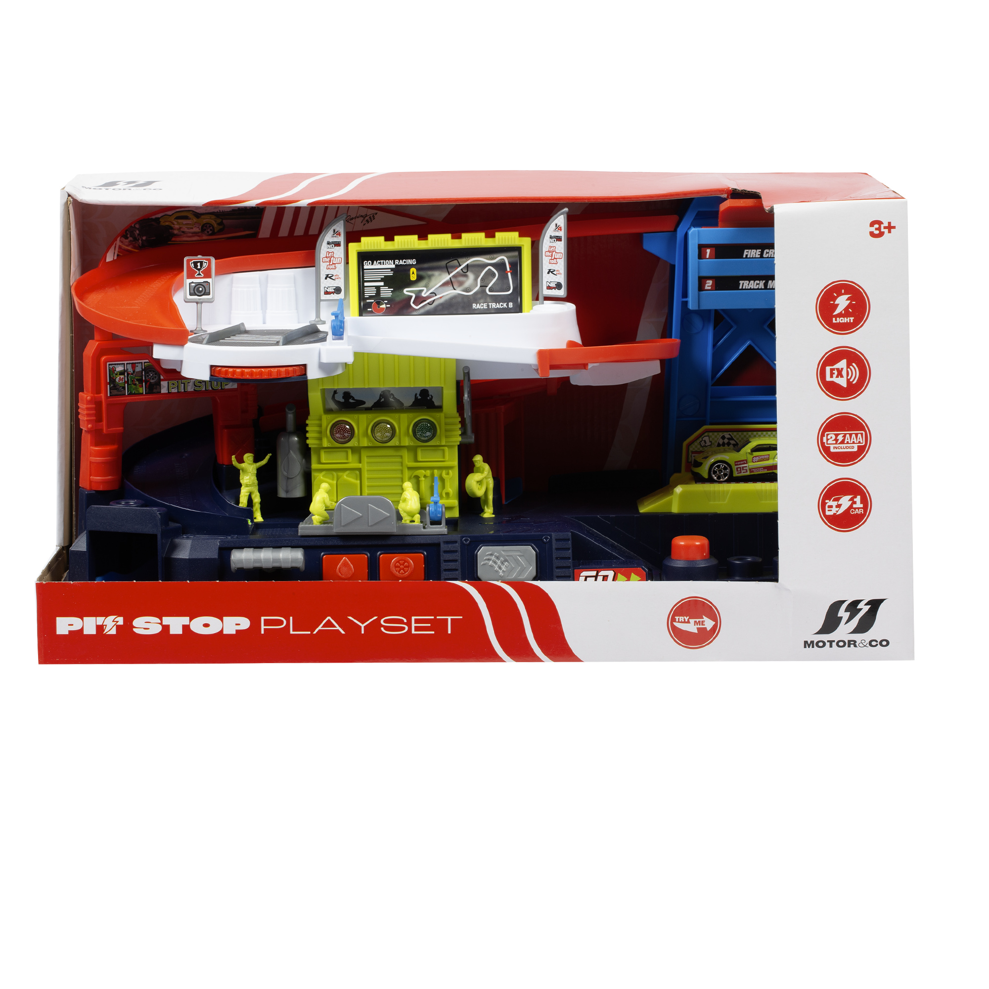 Playset formula 1 con piste e montacarichi - pit stop funzionale per macchinine - motor&co - MOTOR & CO.