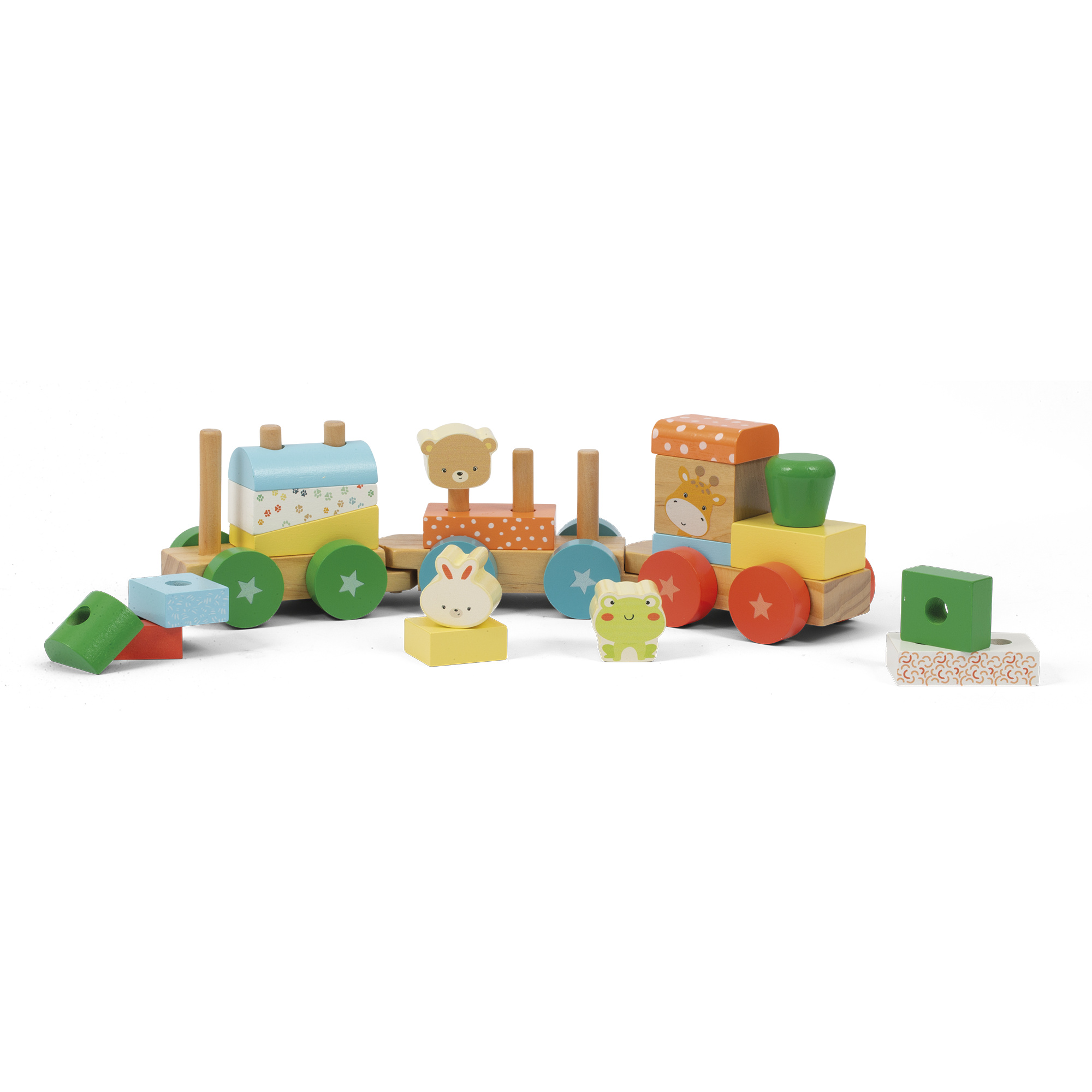 Trenino wood'n play: giocattolo eco-friendly con personaggi colorati e blocchi da costruzione - WOOD N'PLAY