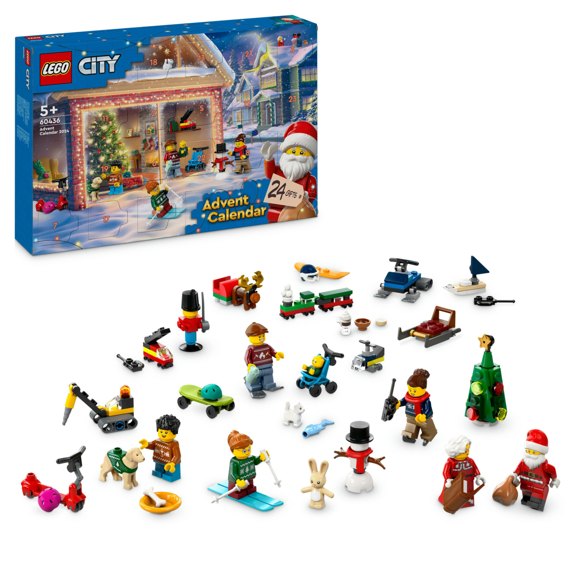 Lego city 60436 calendario dell’avvento 2024, giocattolo per il natale, giochi creativi per bambini 5+ con 24 sorprese regalo