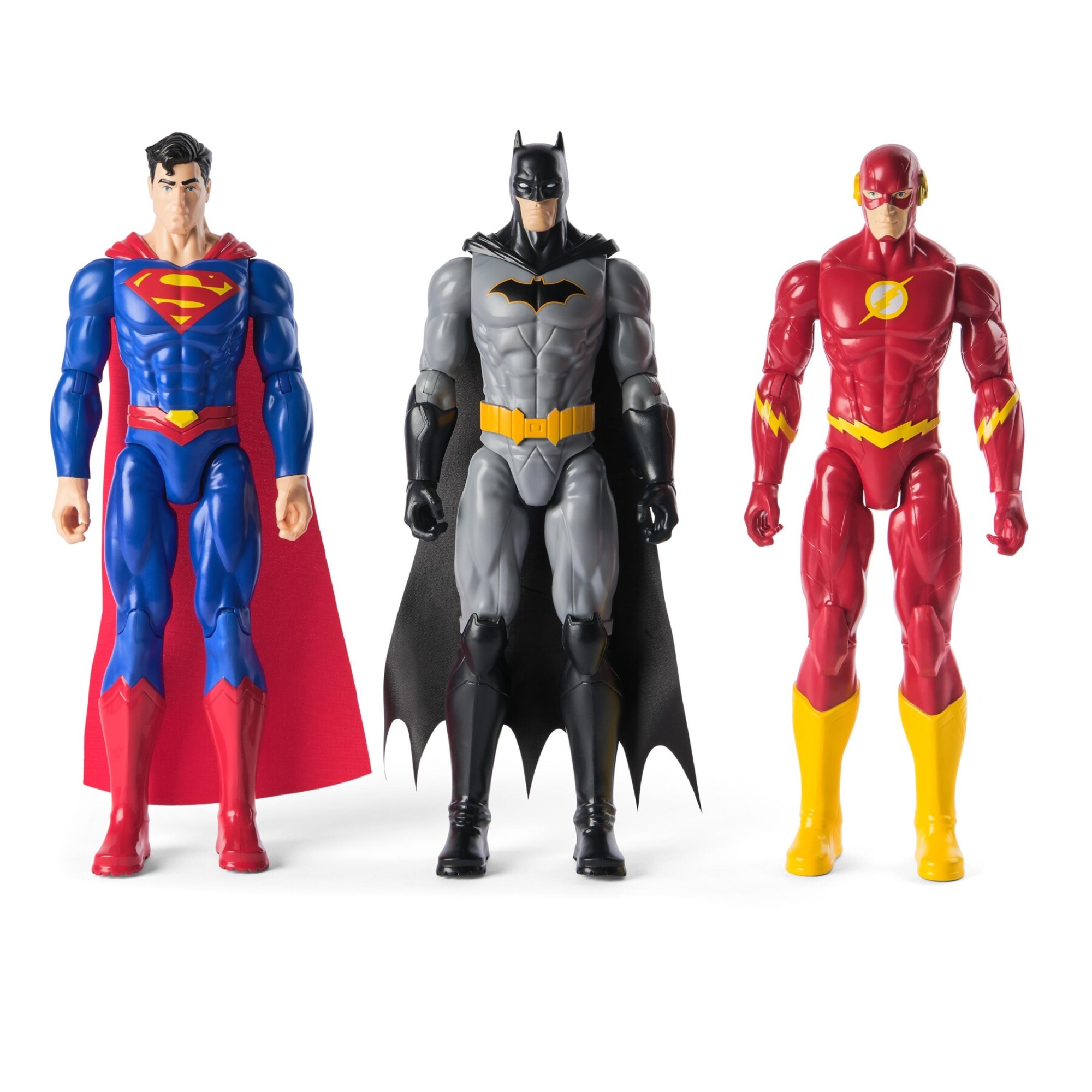 Action figure dc comics 30 cm: superman, batman e the flash - confezione da 3 per collezionisti - DC COMICS