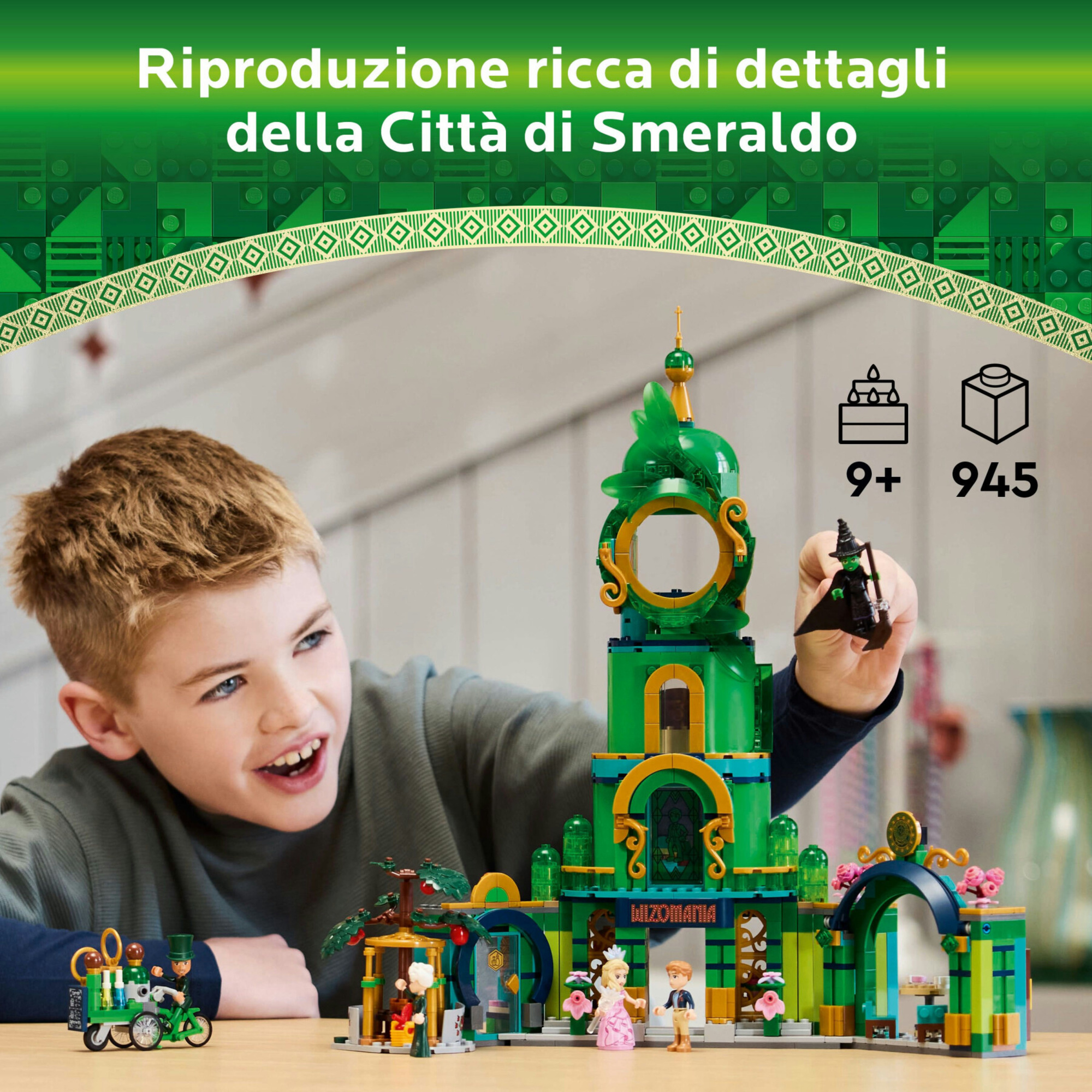 Lego wicked 75684 benvenuti nella città di smeraldo, gioco da collezione per bambini 9+ con torre giocattolo e 5 personaggi - Lego