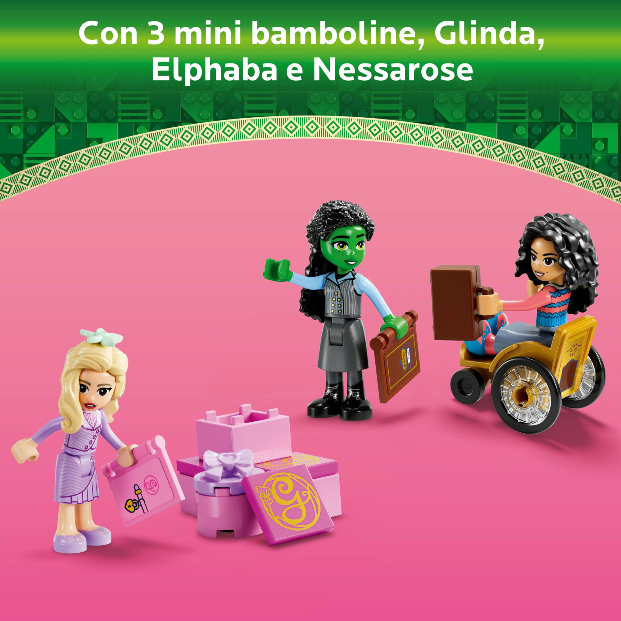 Lego wicked 75681 glinda, elphaba e nessarose all’università di shiz, giochi per bambini 7+ con barca e casa delle bambole - Lego