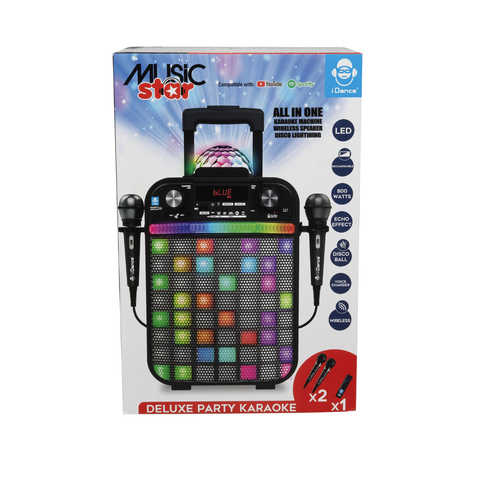 Deluxe party speaker: cassa portatile con led rgb e karaoke - perfetta per ogni festa - music star - 