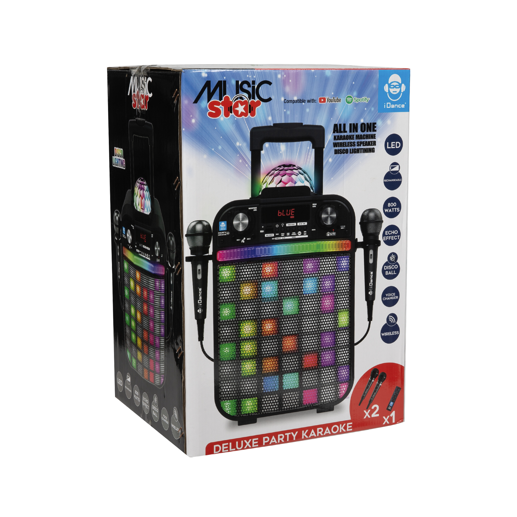 Deluxe party speaker: cassa portatile con led rgb e karaoke - perfetta per ogni festa - music star - 