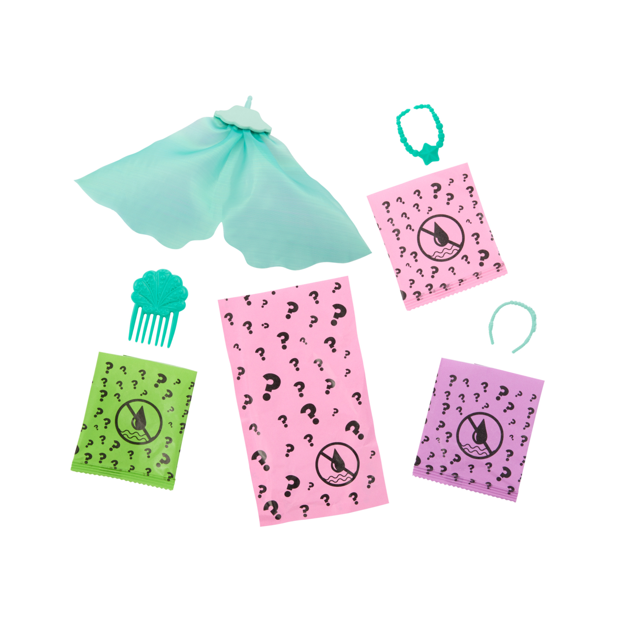 Barbie - color reveal serie sirena, bambola con corpetto cambia colore, 6 accessori a sorpresa - assortita - Barbie