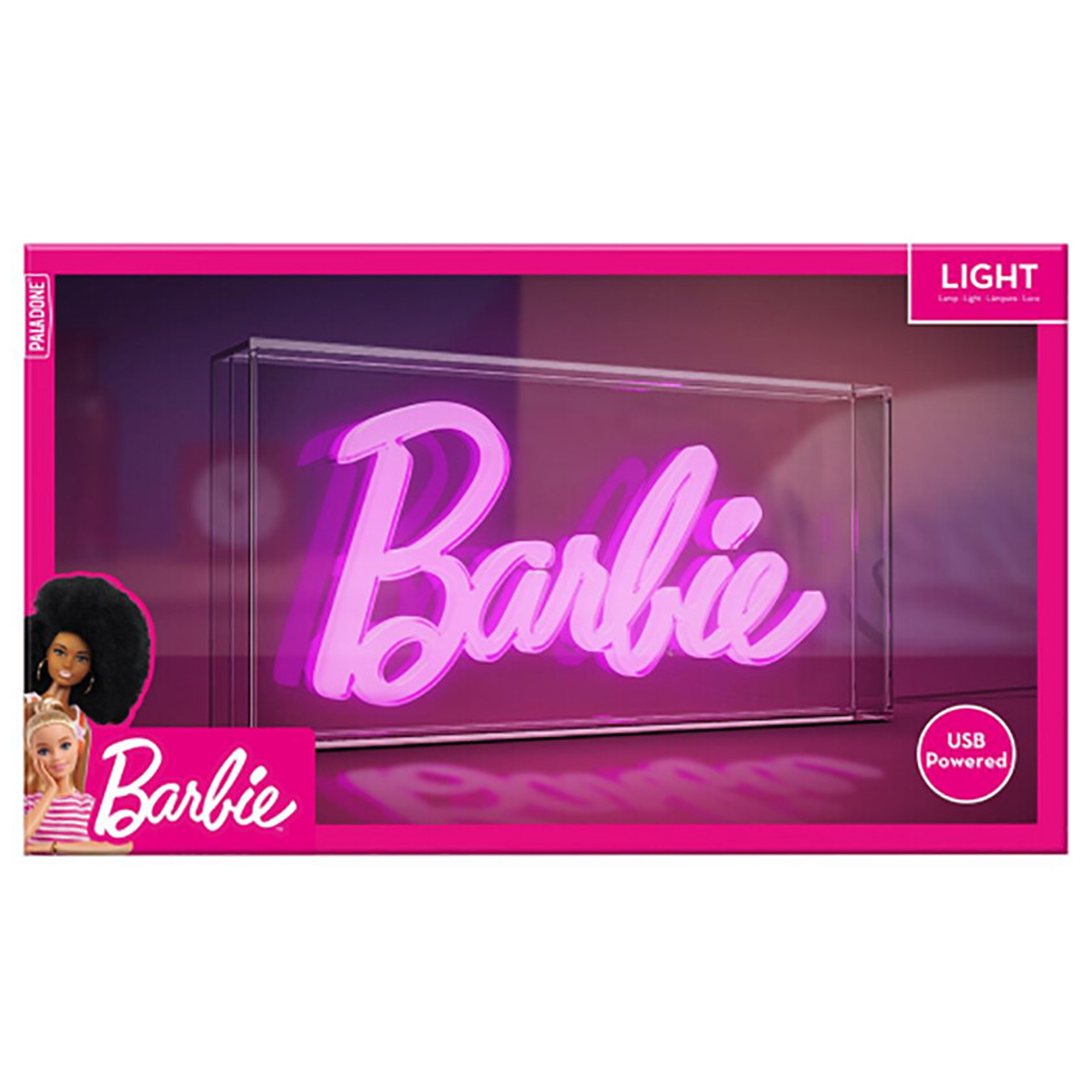 Lampada neon barbie logo con cavo usb – paladone - illuminazione colorata - Barbie