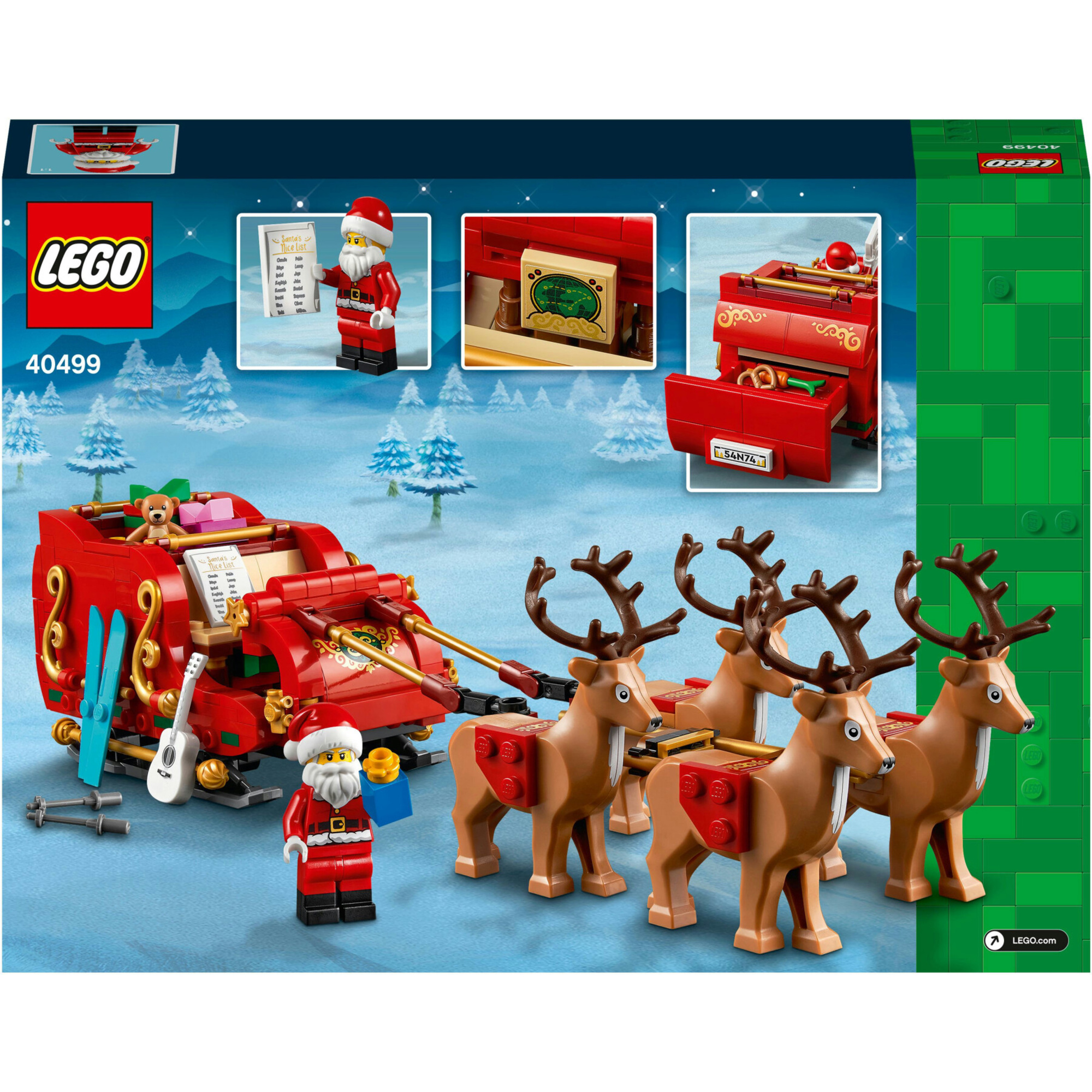 Lego 40499 slitta di babbo natale giocattolo, giochi creativi per bambini 9+ con minifigure e renne, idea regalo natalizia - Lego