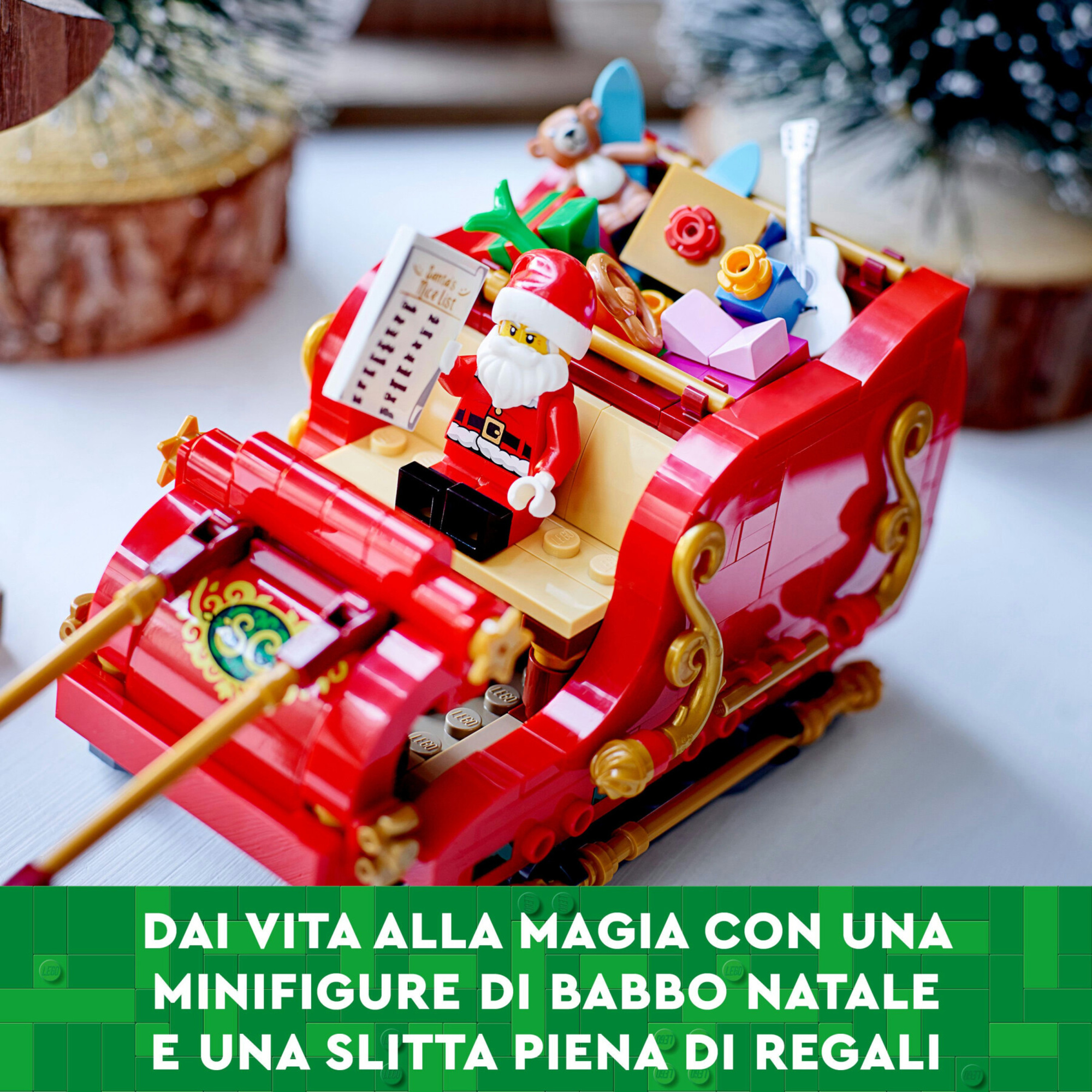 Lego 40499 slitta di babbo natale giocattolo, giochi creativi per bambini 9+ con minifigure e renne, idea regalo natalizia - Lego