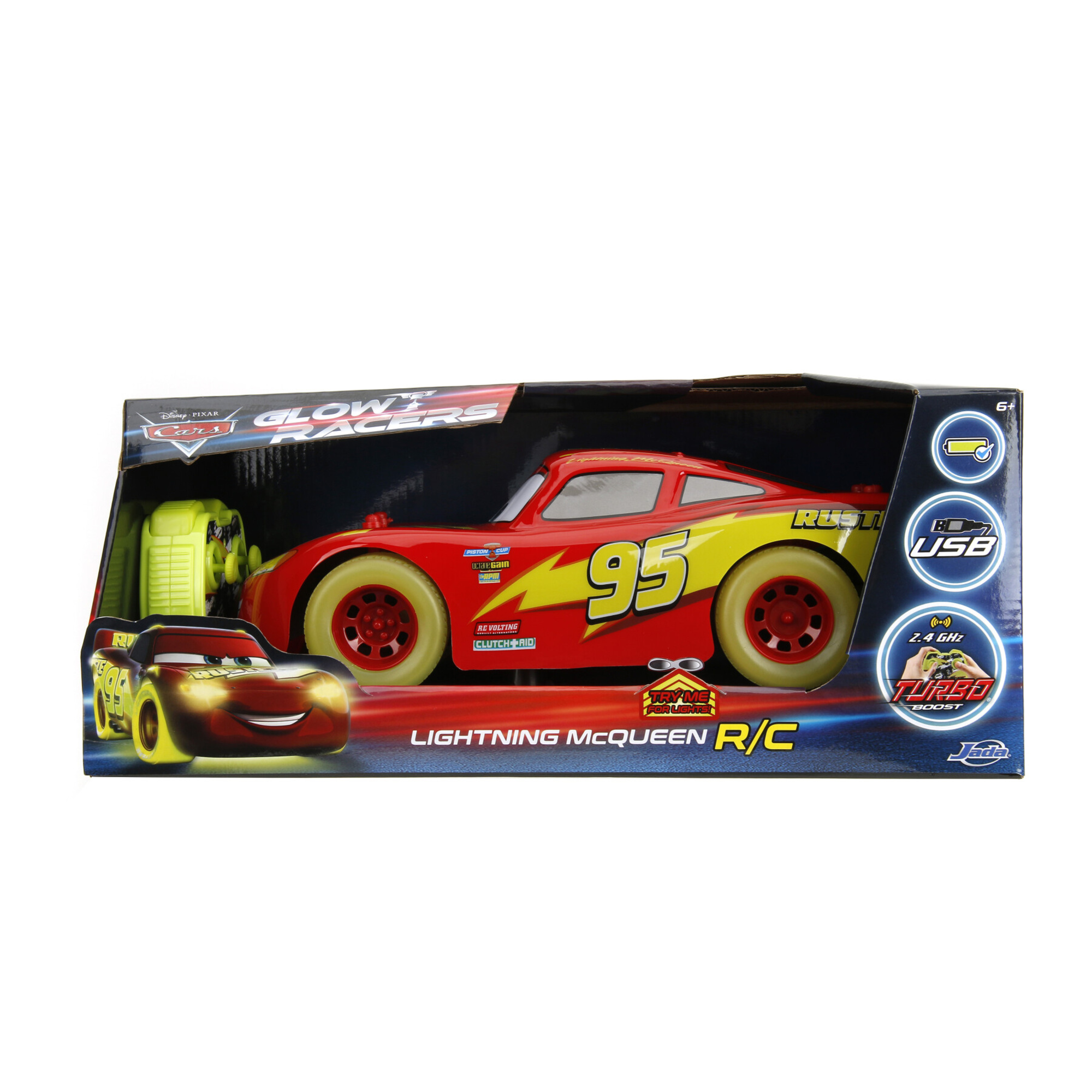 Macchinina  radiocomando lightning saetta  mcqueen glow racers 1:14 - funzioni turbo e usb - Cars