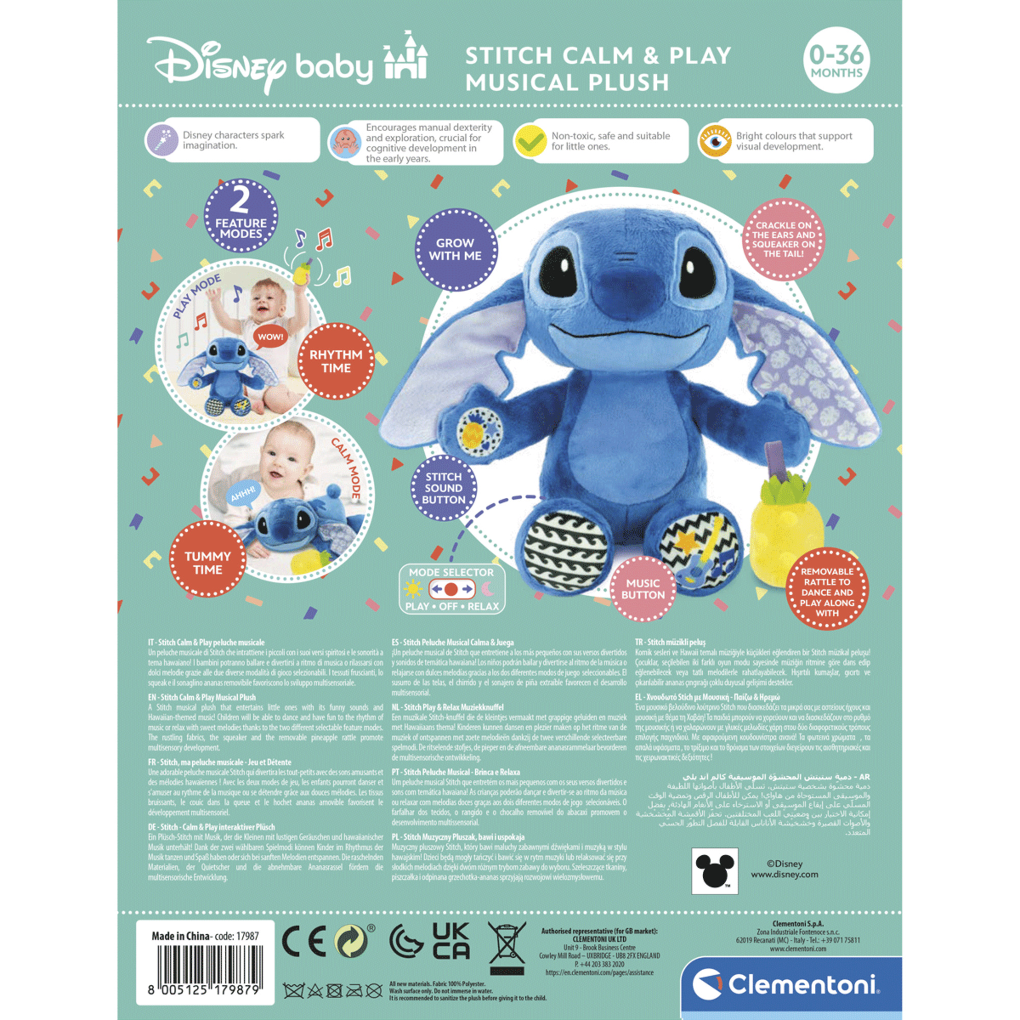 Baby clementoni - disney baby stitch musical plush - BABY CLEMENTONI