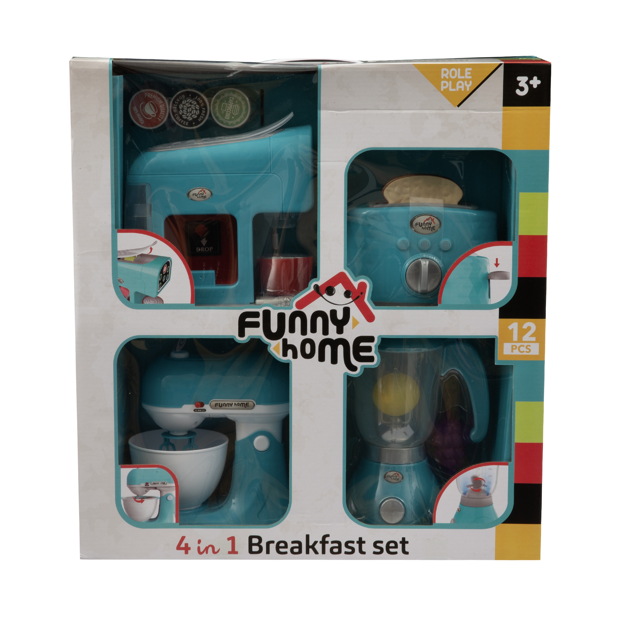 4 in 1 breakfast set per cucina giocattolo - include caffettiera, tostapane, frullatore e planetaria - funny home - FUNNY HOME