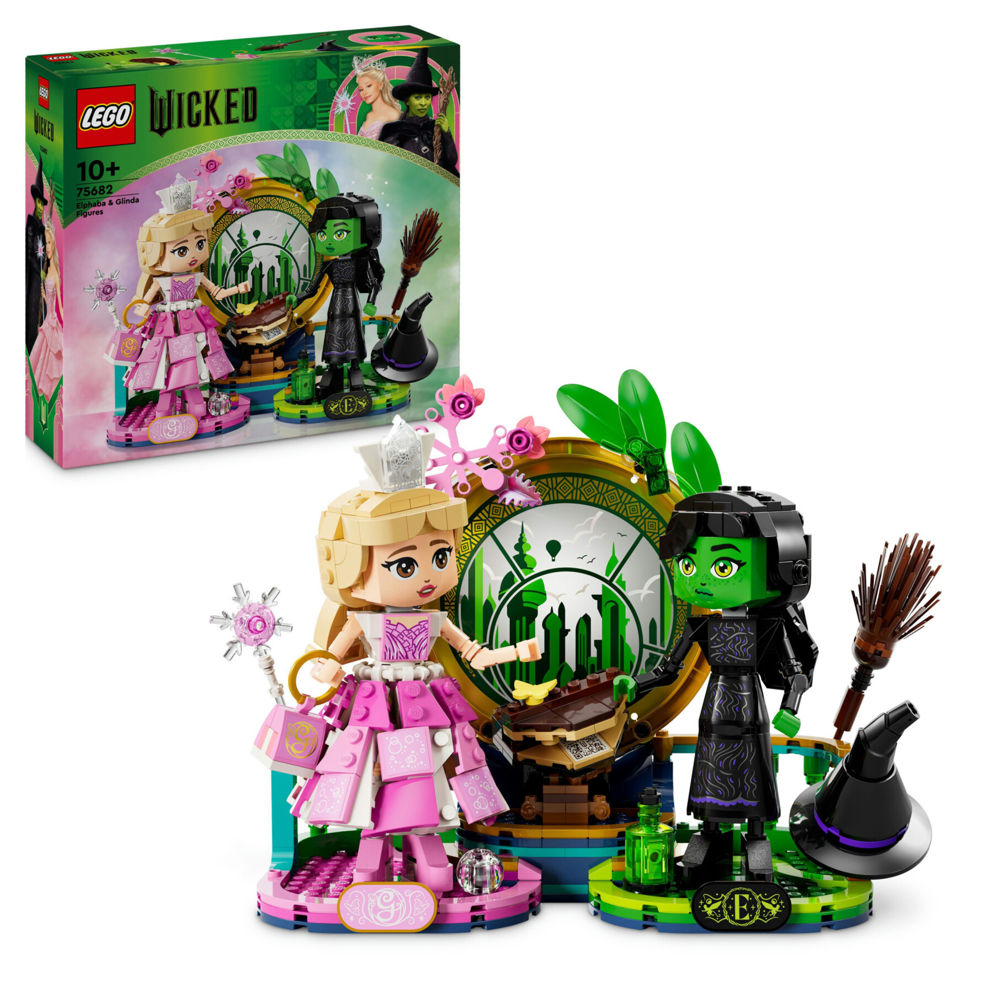 Lego wicked 75682 personaggi di elphaba e glinda, giochi di fantasia per bambini 10+ anni, 2 figure da costruire, idea regalo