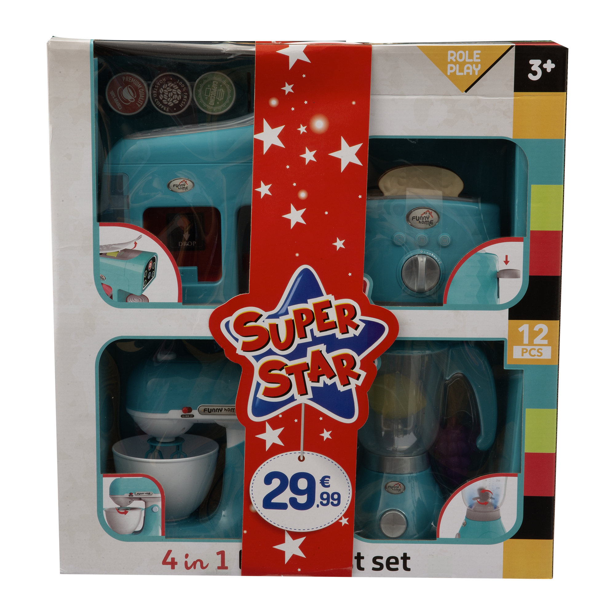 4 in 1 breakfast set per cucina giocattolo - include caffettiera, tostapane, frullatore e planetaria - funny home - FUNNY HOME