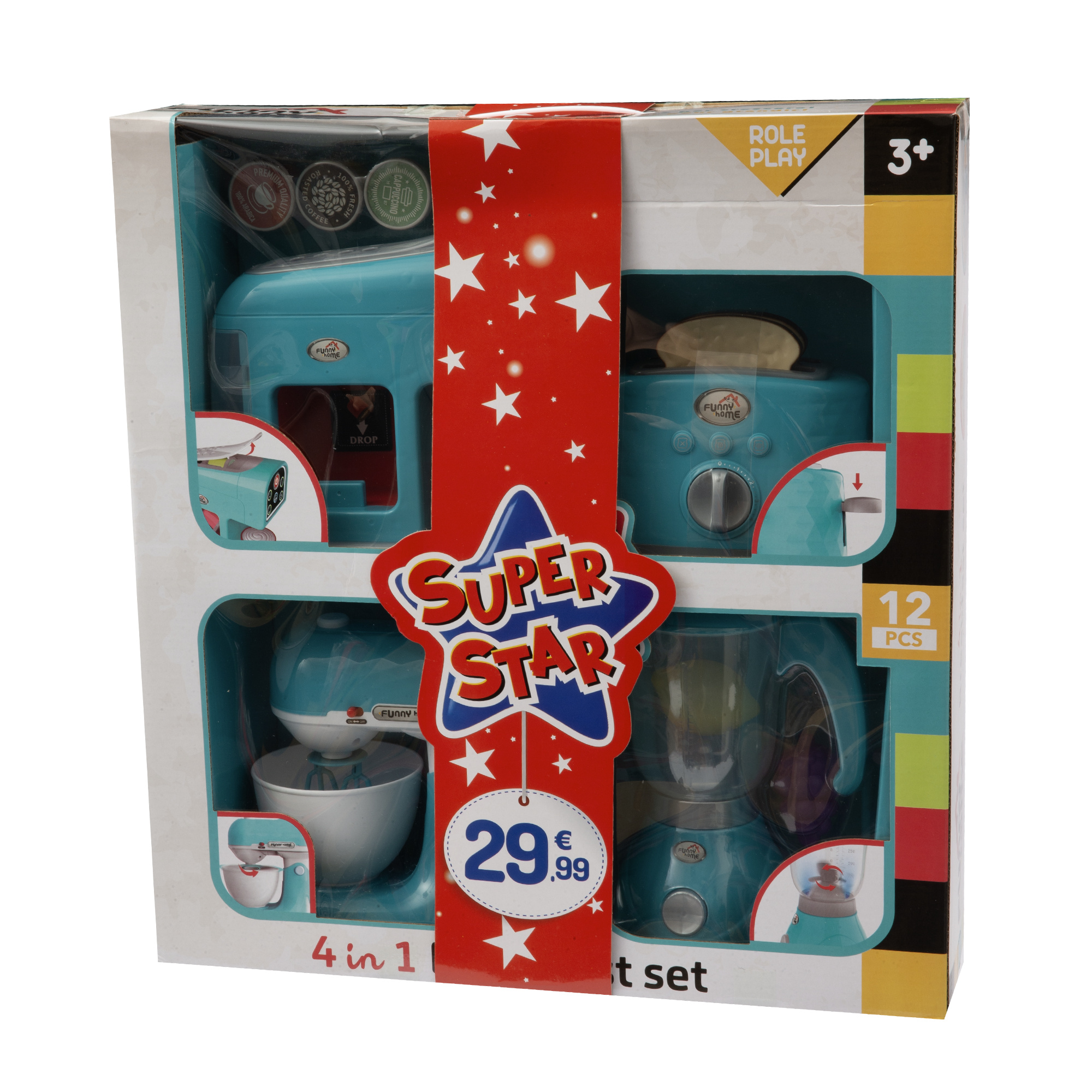 4 in 1 breakfast set per cucina giocattolo - include caffettiera, tostapane, frullatore e planetaria - funny home - FUNNY HOME