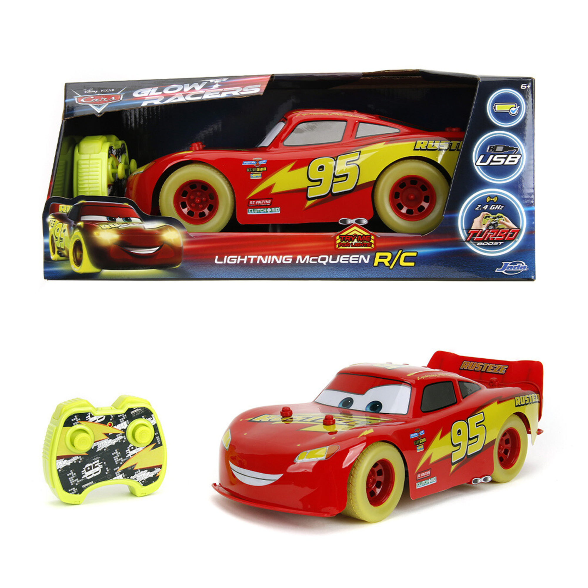 Macchinina Radiocomando Lightning Saetta McQueen Glow Racers 1 14 Funzioni Turbo e USB Toys Center