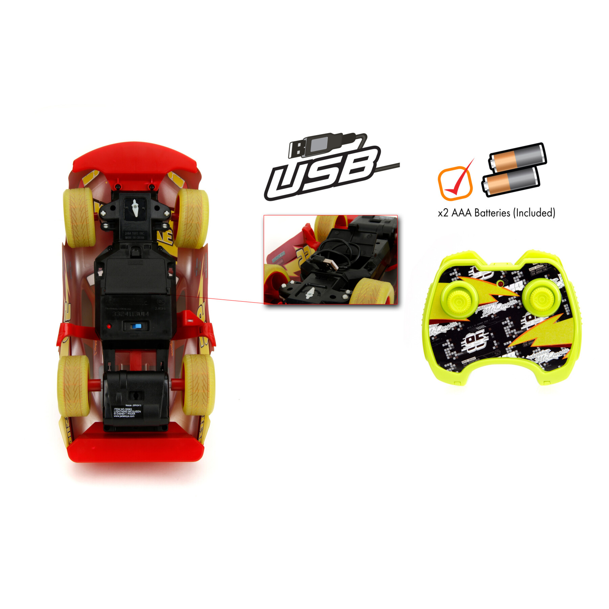 Macchinina Radiocomando Lightning Saetta McQueen Glow Racers 1 14 Funzioni Turbo e USB Toys Center