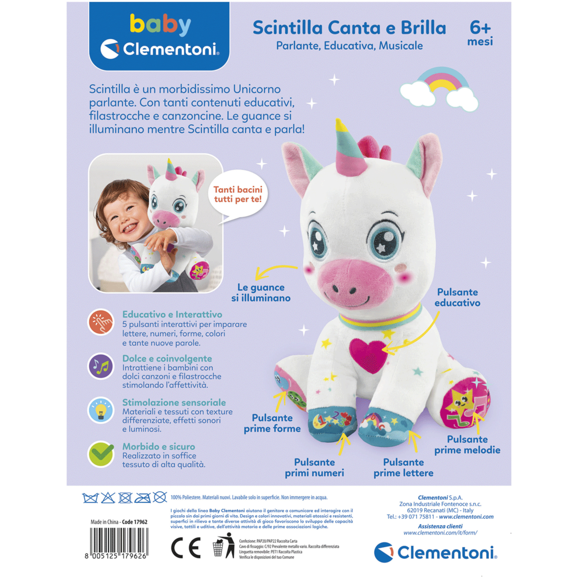 Baby clementoni - scintilla unicorno canta e brilla - BABY CLEMENTONI