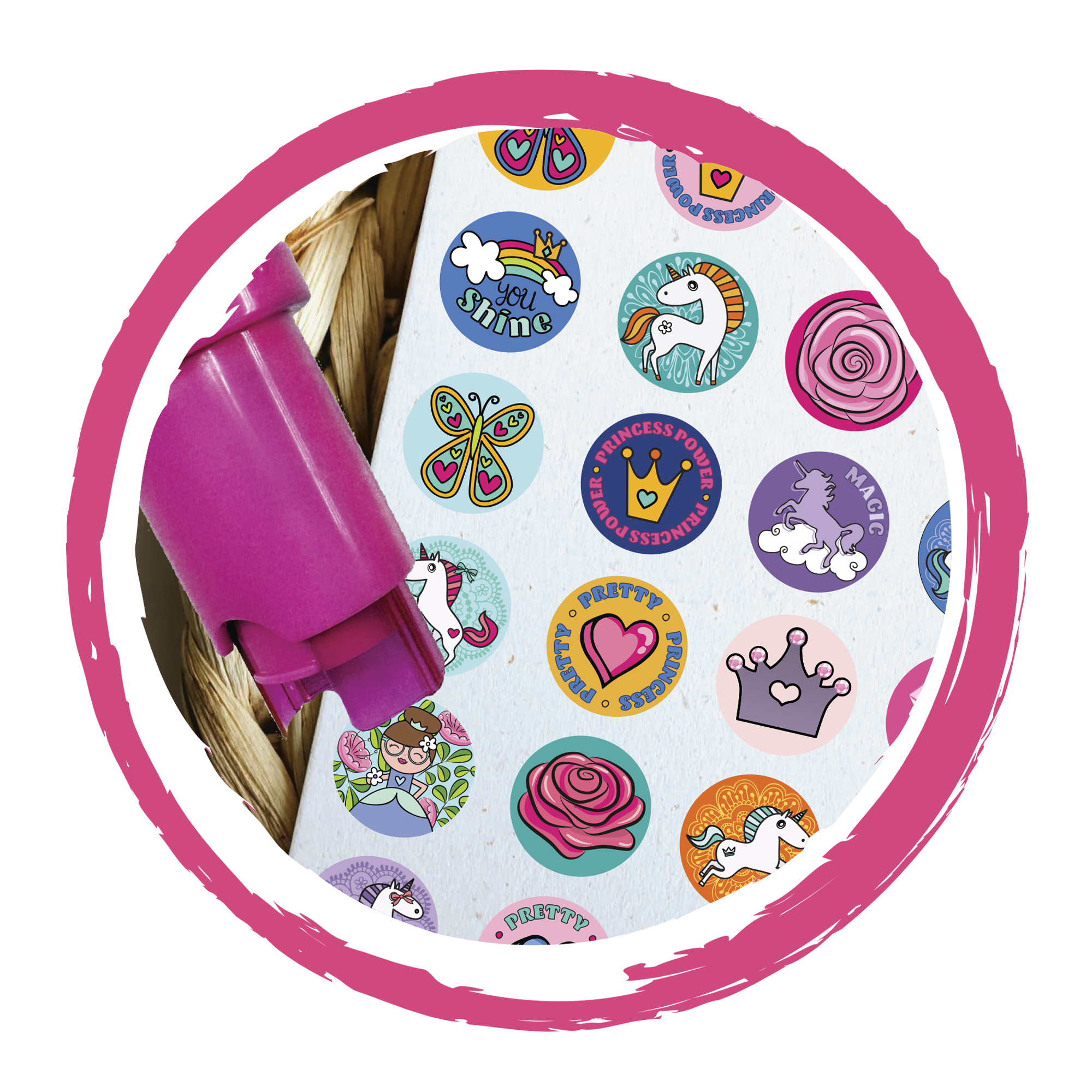 Sticker stamper - timbri assortiti colorati per decorare con 320 stickers in 4 temi divertenti - 