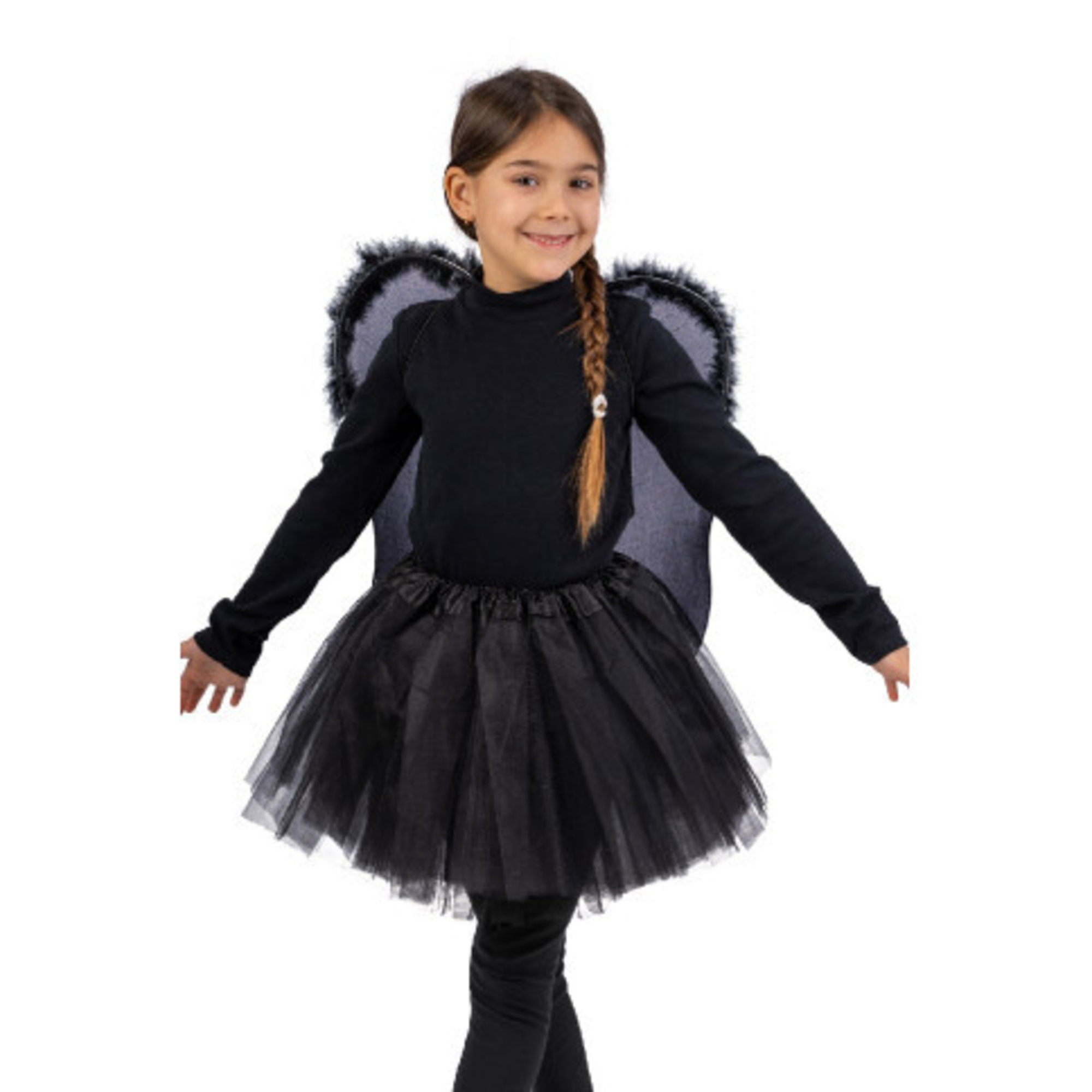 Set angelo nero bimba -gonna e ali h. 46x40 cm - costume elegante halloween - 