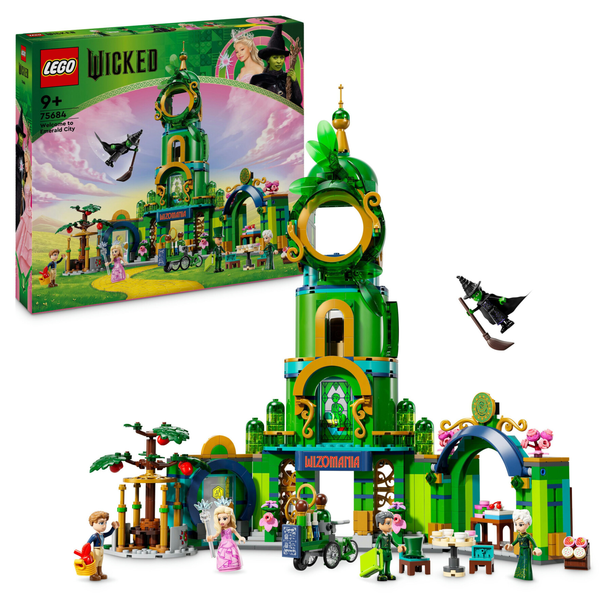 Lego wicked 75684 benvenuti nella città di smeraldo, gioco da collezione per bambini 9+ con torre giocattolo e 5 personaggi