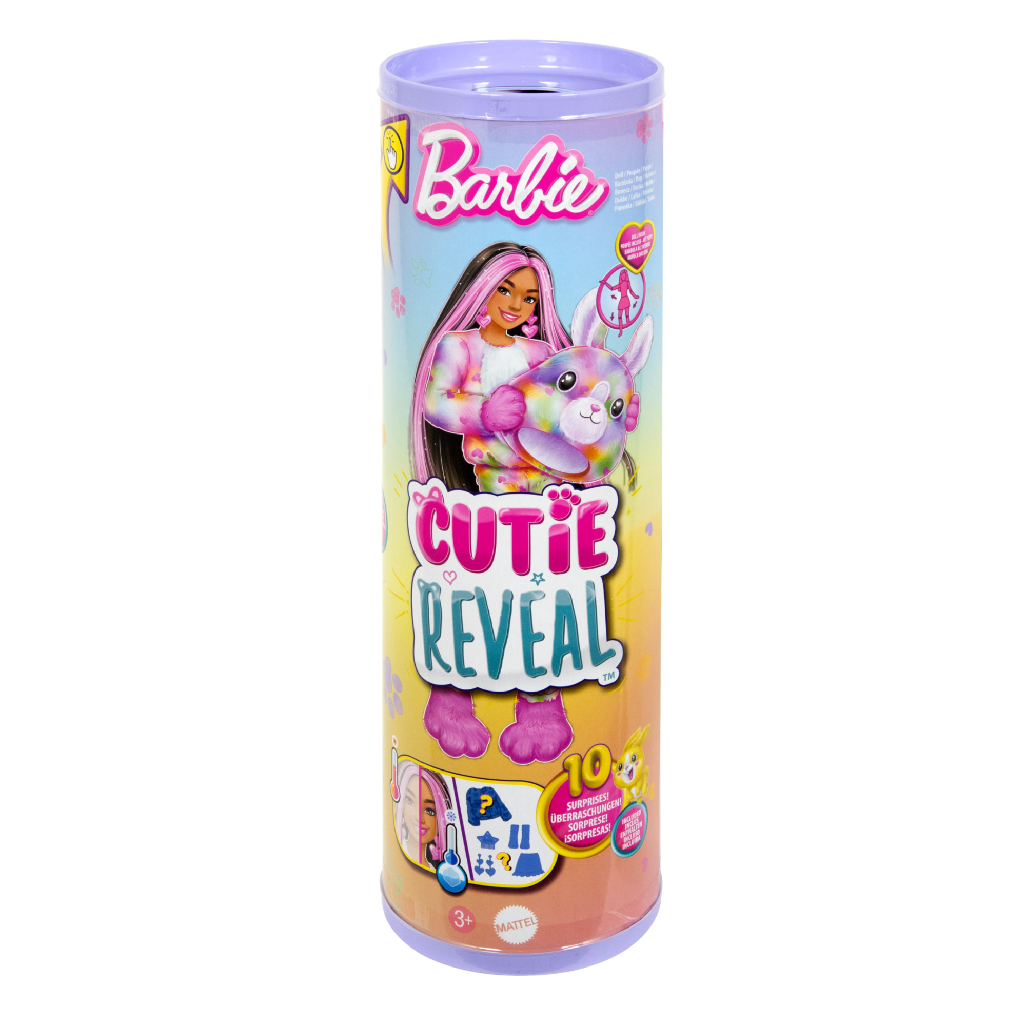 Barbie - cutie reveal serie color dream, bambola con costume da animale di peluche tye-die e 10 accessori a sopresa con effetto cambia colore - assortita - Barbie