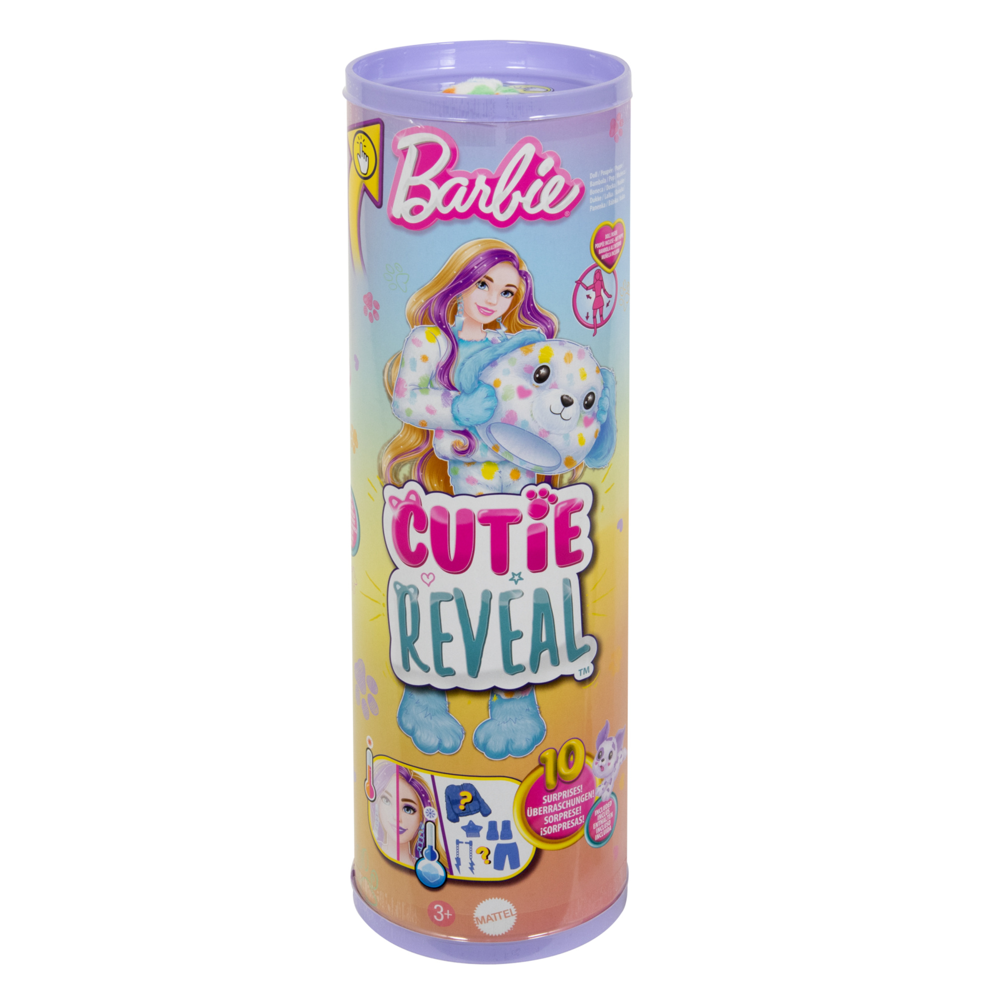 Barbie - cutie reveal serie color dream, bambola con costume da animale di peluche tye-die e 10 accessori a sopresa con effetto cambia colore - assortita - Barbie