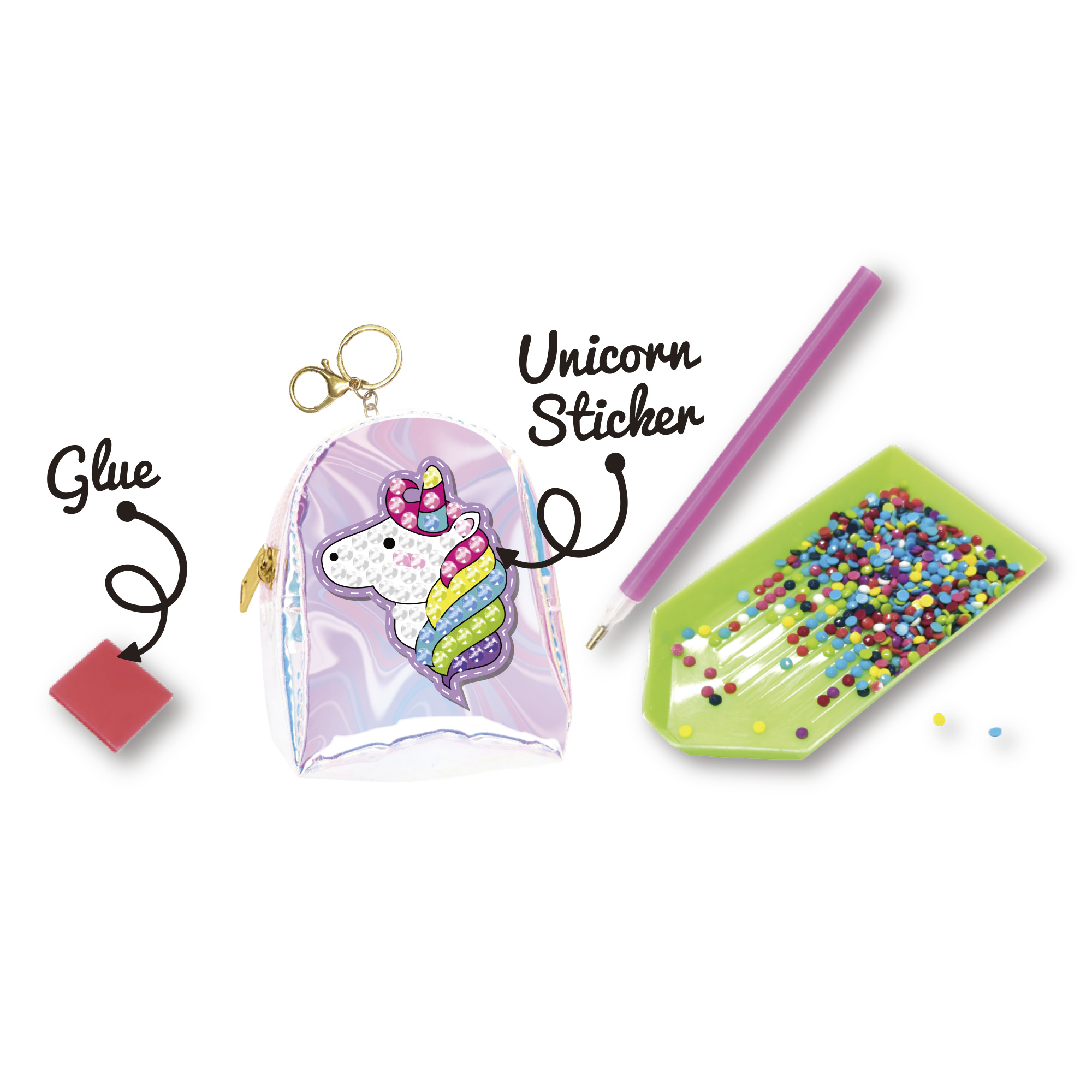 Crystal art portachiavi: set personalizzabile con unicorno e gemme colorate - crea mania - NO BRAND