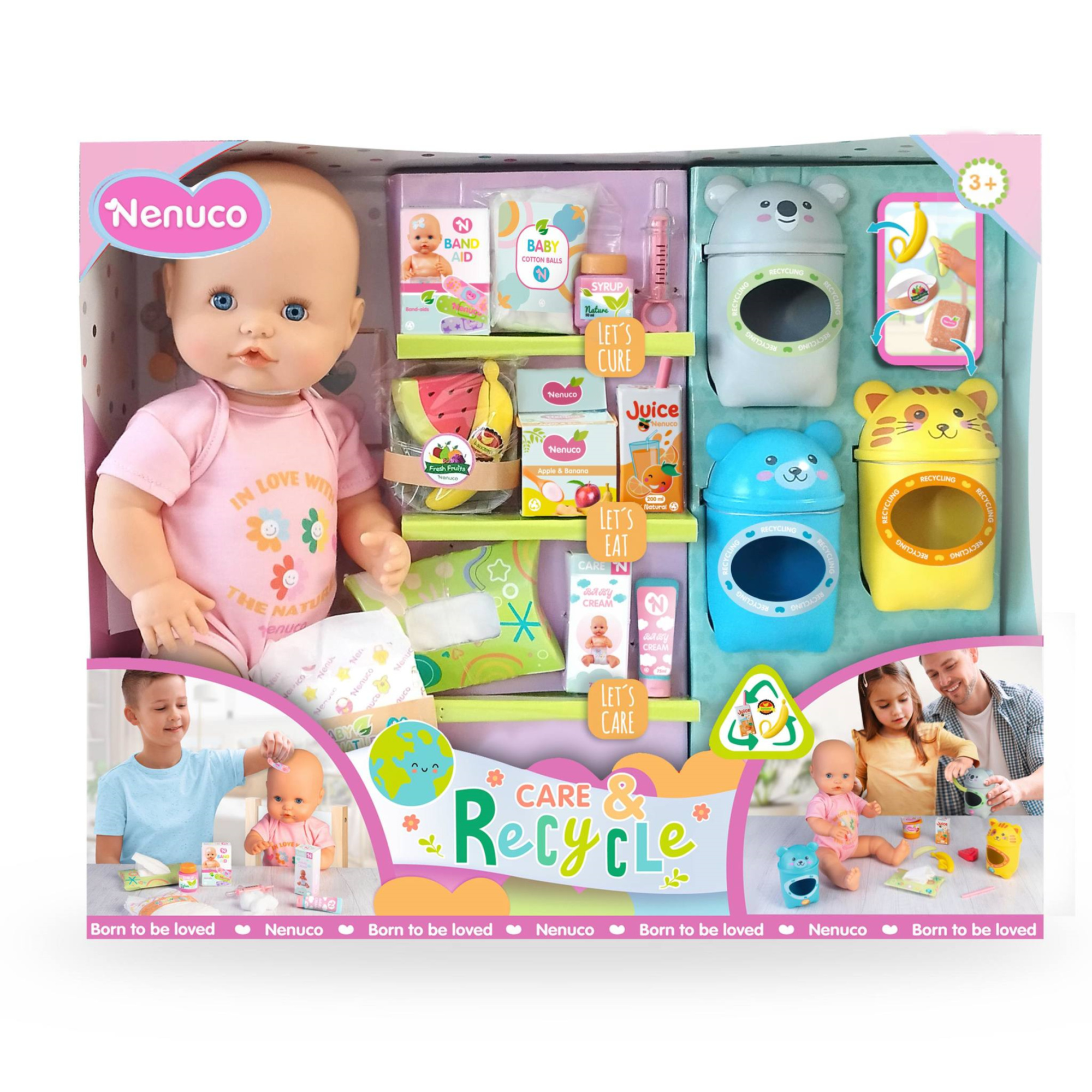 Nenuco cura & ricicla - bambola 42 cm con accessori per papà, cambio pannolino e cura ferite - NENUCO