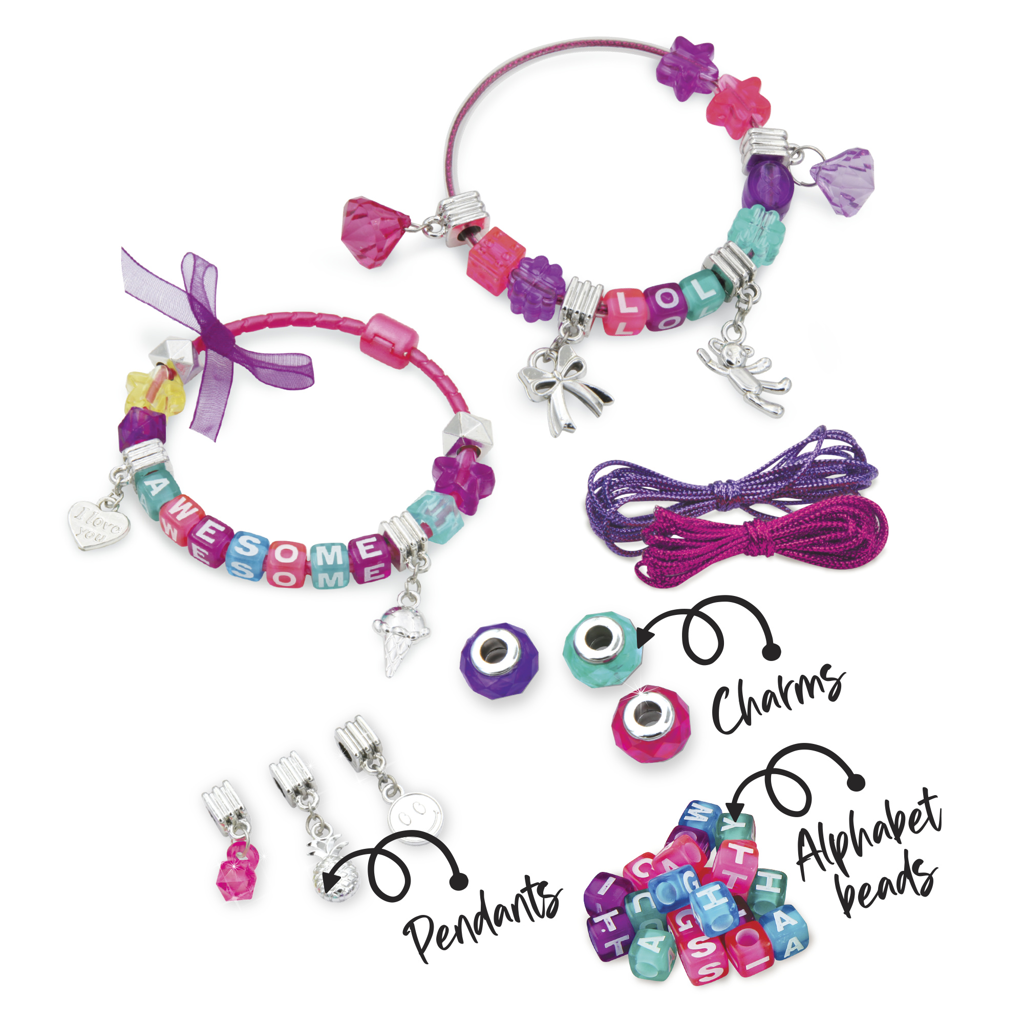 Sparkle collection - kit completo per creare bracciali e collane alla moda - include pendenti, charms e perline colorate - CREA MANIA