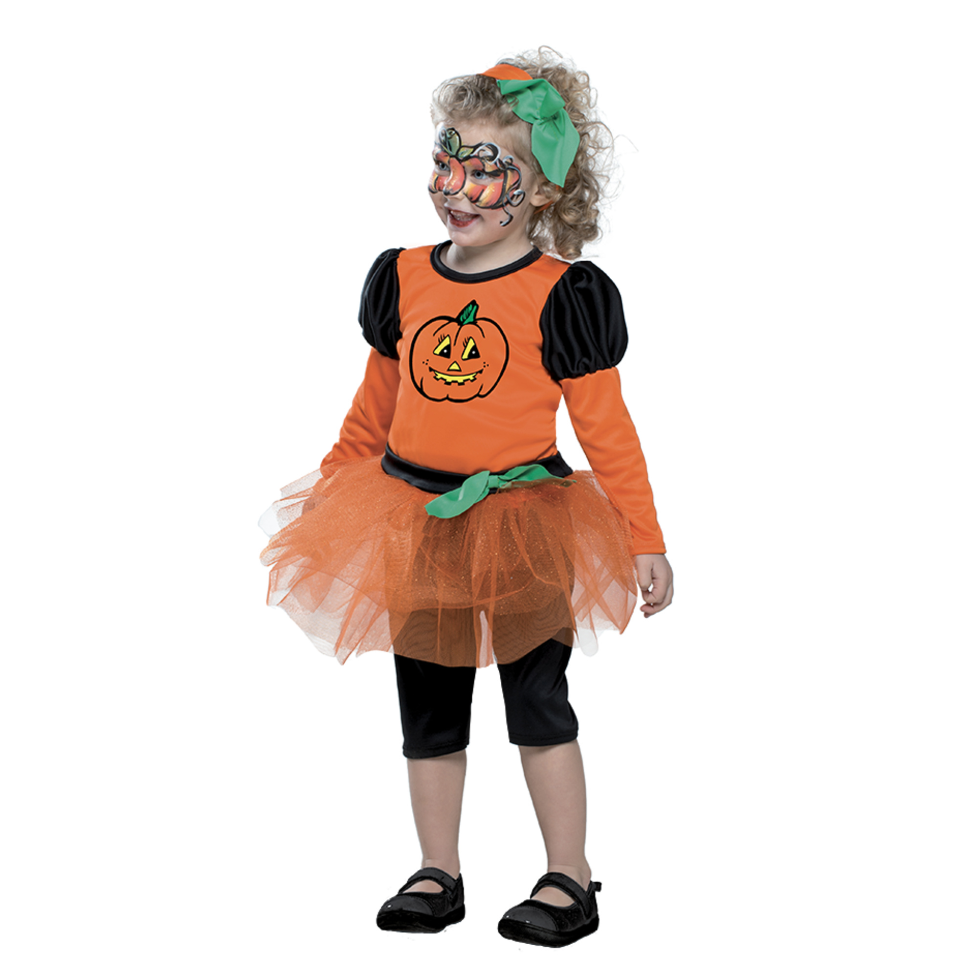 Costume zucchetta halloween per bambini - abitino in jersey elasticizzato con gonna in tulle, pantaloncini e copricapo, disponibile in diverse taglie - 