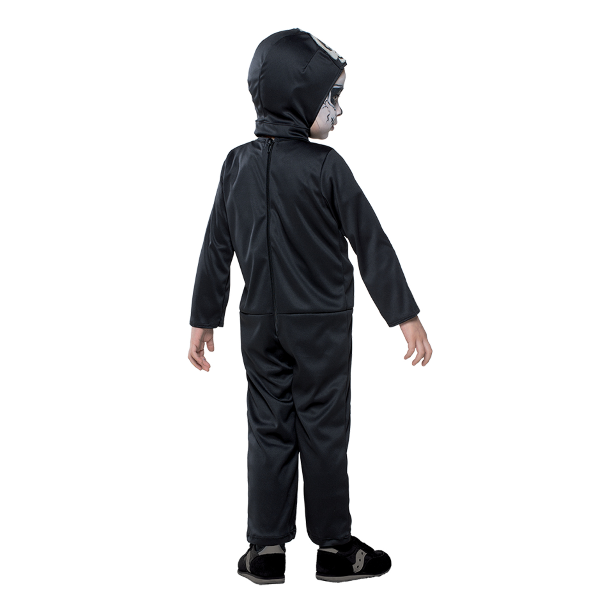 Costume halloween scheletrino baby con stampa, tuta in jersey elasticizzato e cuffia staccabile - disponibile in diverse taglie - 