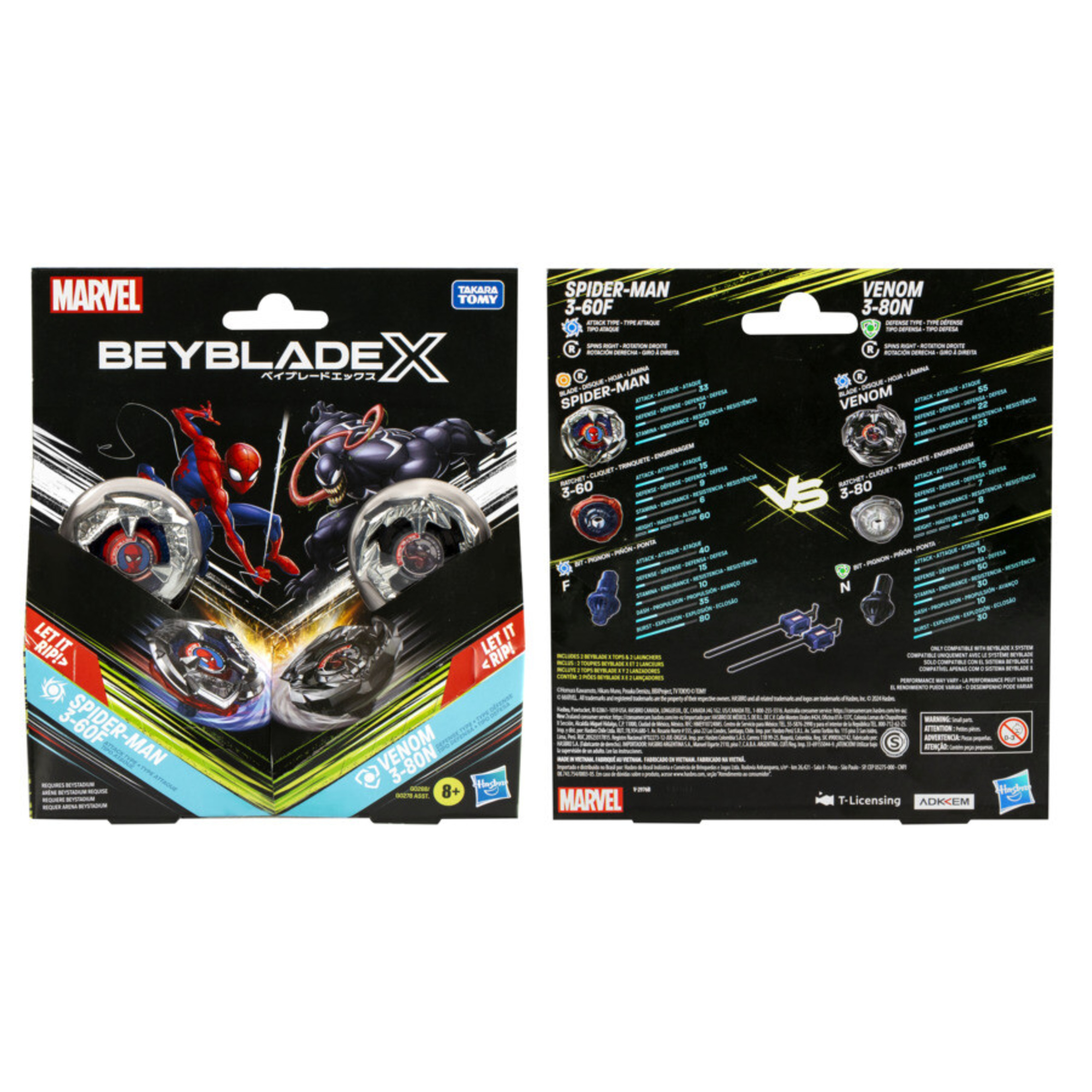 Beyblade x marvel collab multipack – 2 trottole marvel con 2 lanciatori inclusi - assortito con vari personaggi - Avengers, BEYBLADE, MARVEL, Spiderman