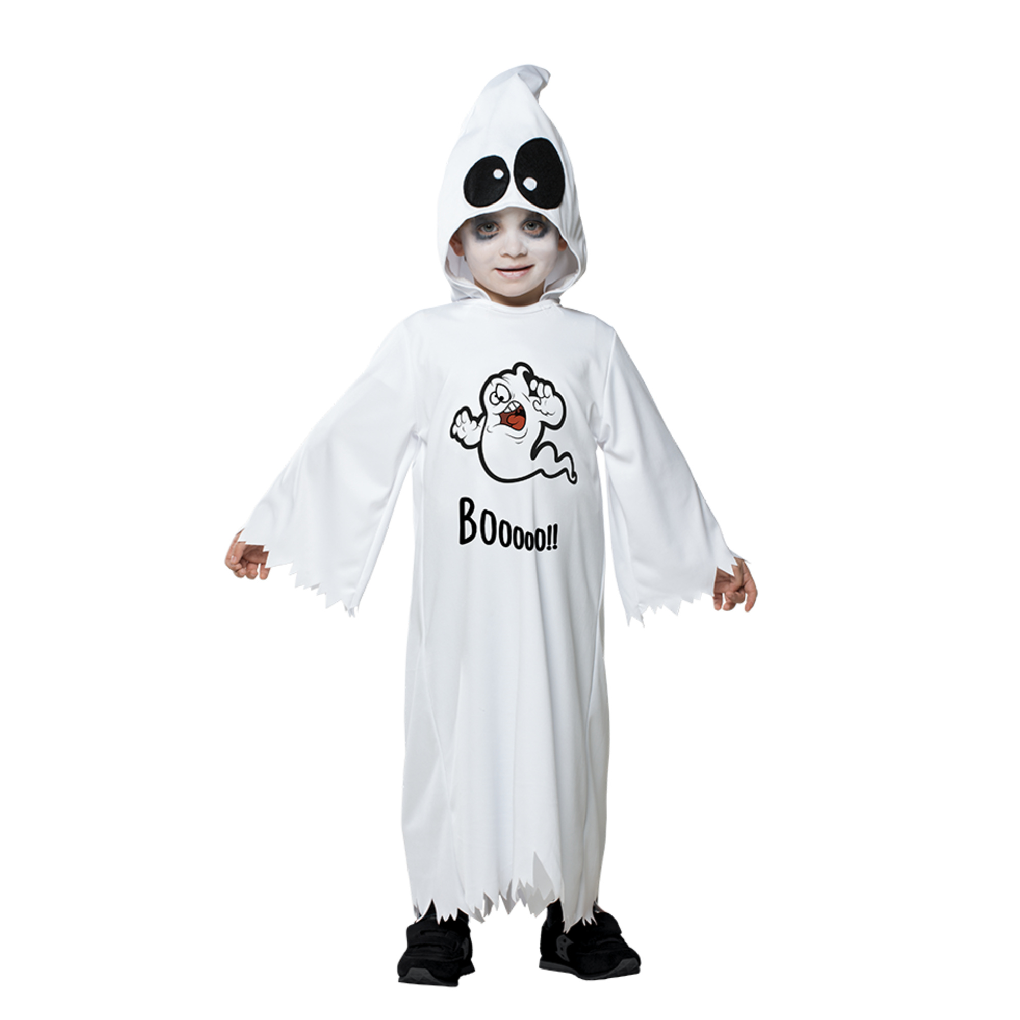 Costume fantasmino baby halloween in jersey elasticizzato con tunica e cappuccio rimovibile - disponibile in diverse taglie - 