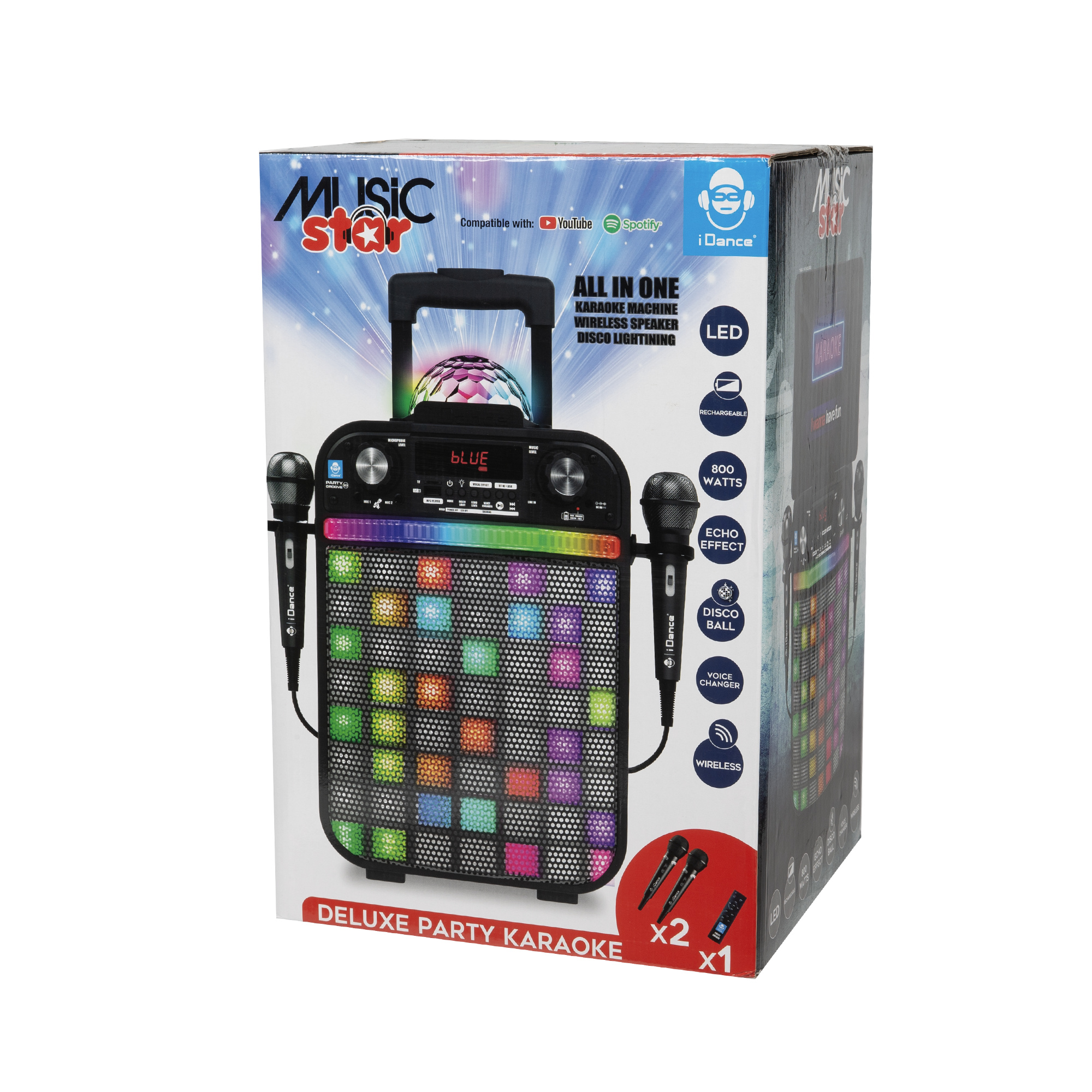 Deluxe party speaker: cassa portatile con led rgb e karaoke - perfetta per ogni festa - music star - 