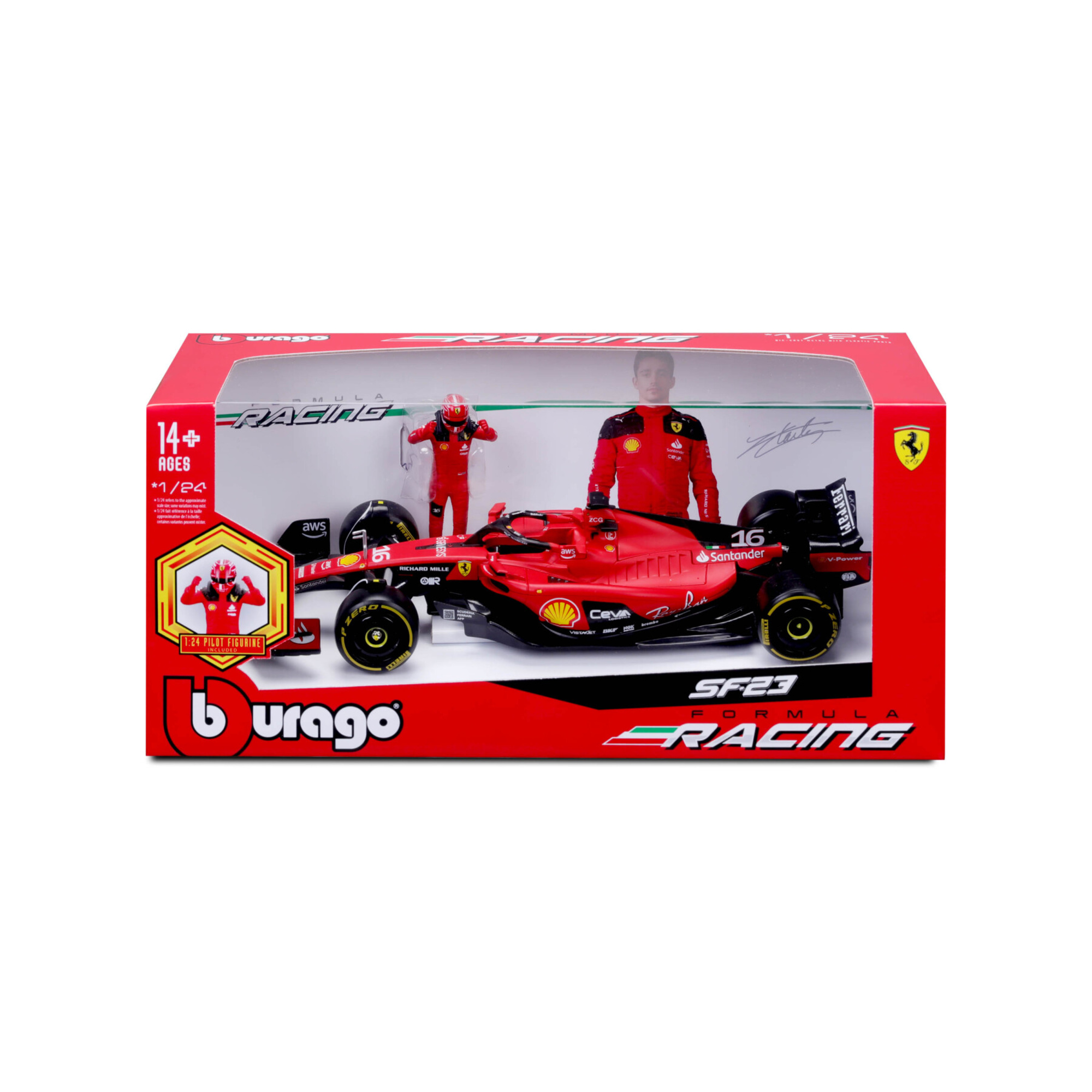 Modellino ferrari f1 sf-23 scala 1:24 con personaggio leclerc - bburago die cast - BBURAGO