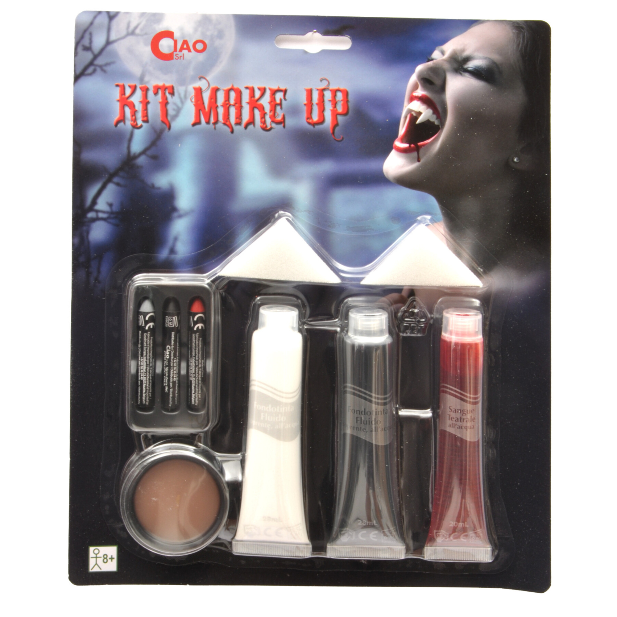 Kit trucco teatrale da vampiro con colori fondotinta e applicatori - NO BRAND