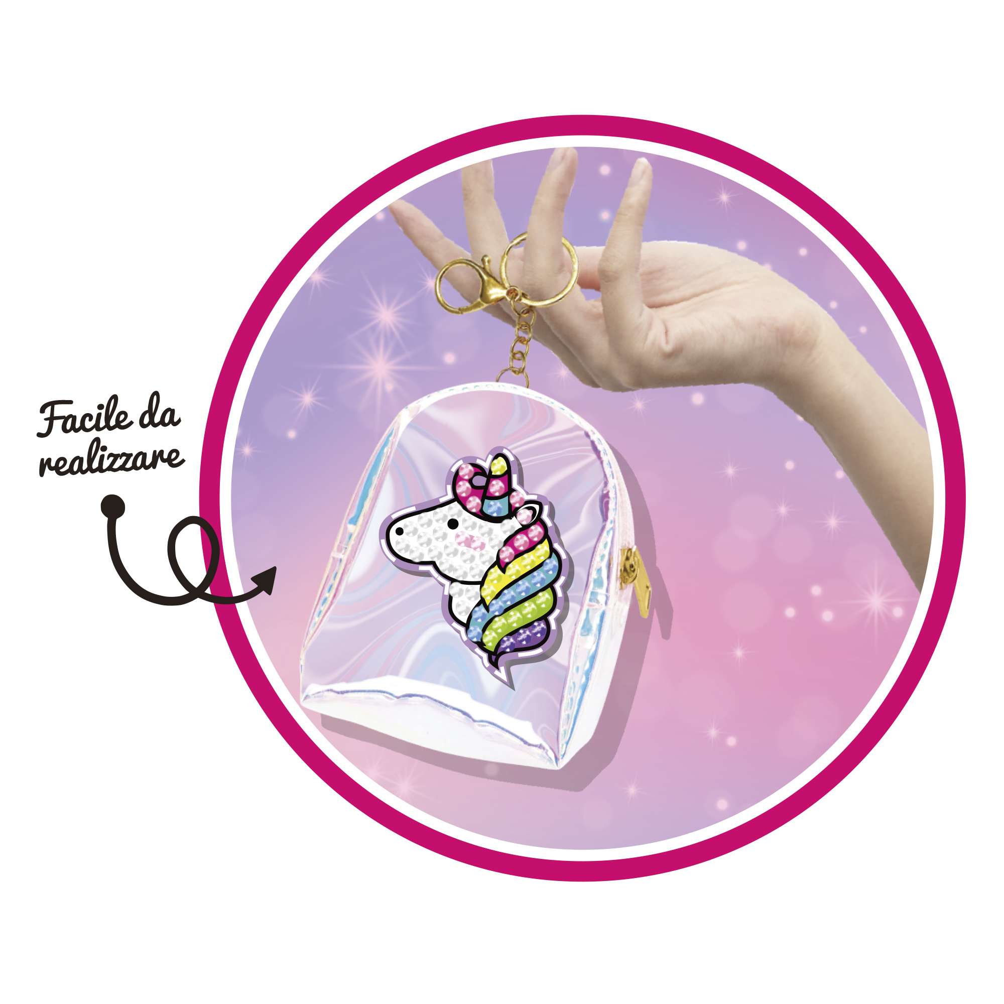 Crystal art portachiavi: set personalizzabile con unicorno e gemme colorate - crea mania - NO BRAND