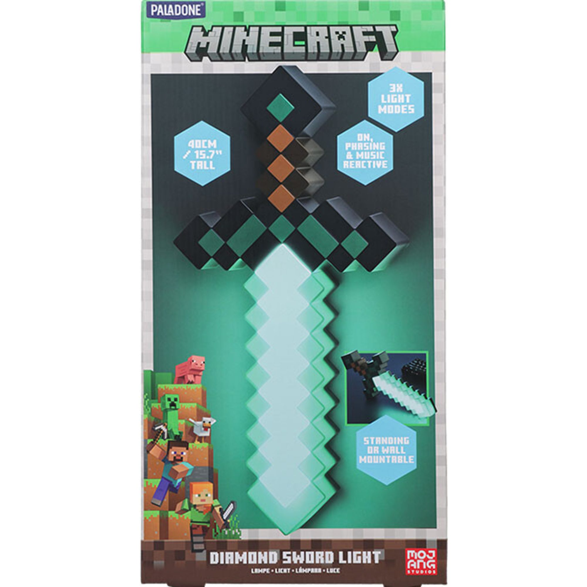 Lampada spada minecraft 40cm - illuminazione a 3 fasi - on, phasing e music reactive - MINECRAFT