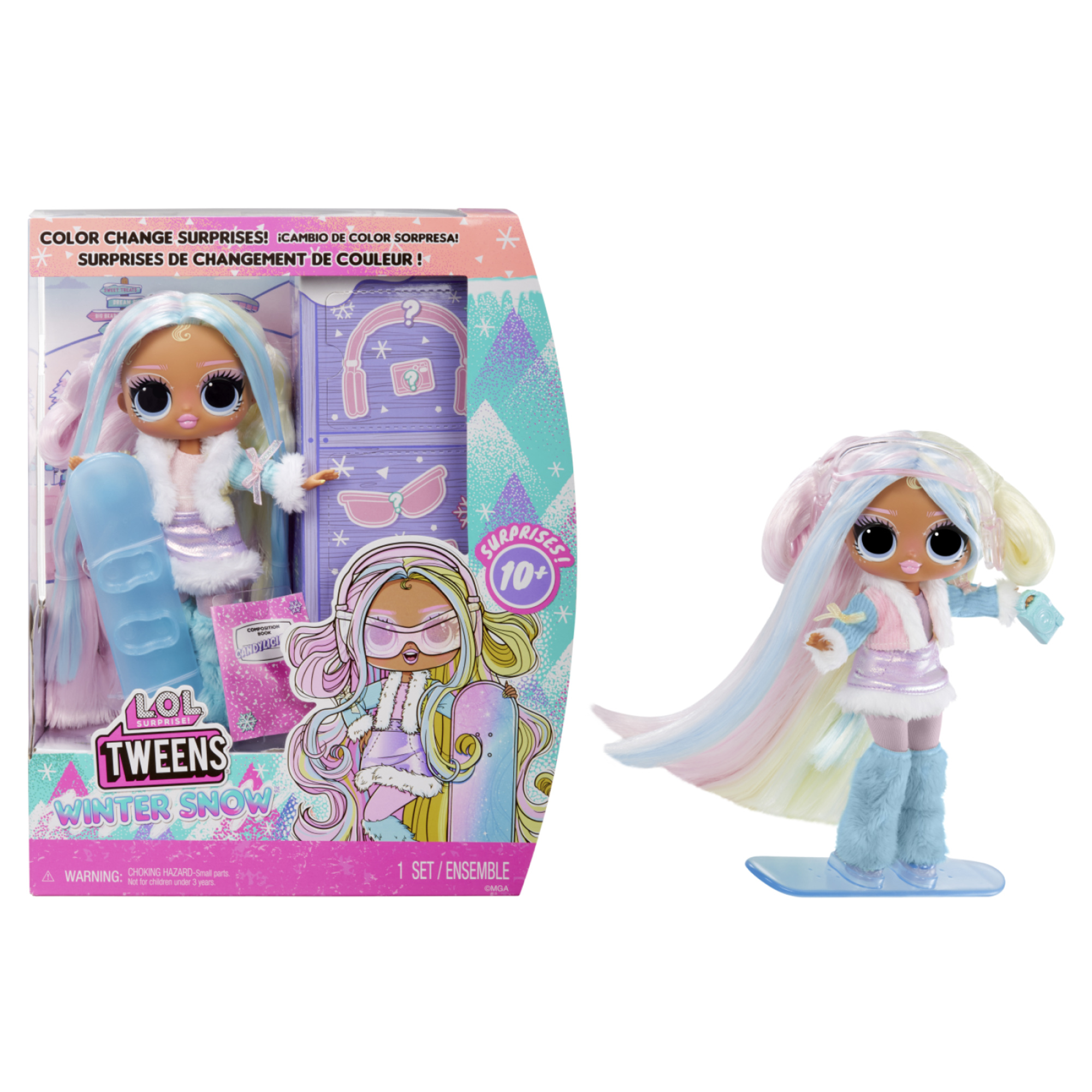 L.o.l. surprise tweens winter snow – candylicious – fashion doll con unboxing a tema inverno, tanti accessori glamour – sci e bastoni cambiano colore - LOL