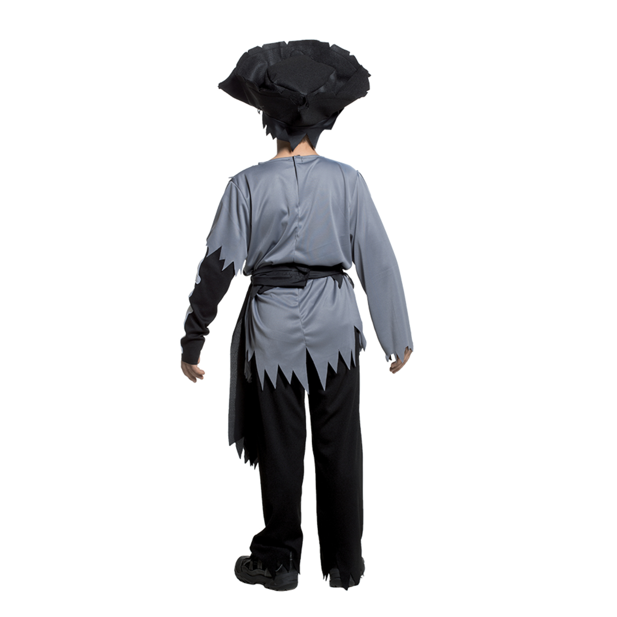 Costume pirata horror per bambino - tessuto jersey elasticizzato con stampa, include casacca, pantaloni, cintura, cappello e benda - disponibile in diverse taglie - 