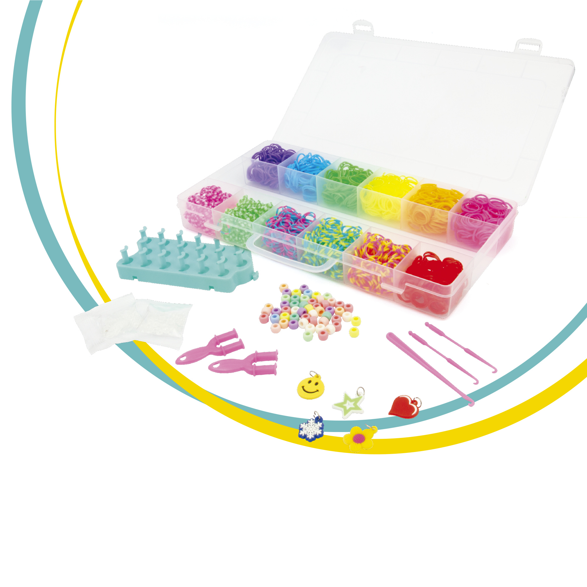 Loom case kit: valigetta con 2000+ elastici colorati per creare braccialetti e accessori fatti a mano - crea mania - NO BRAND