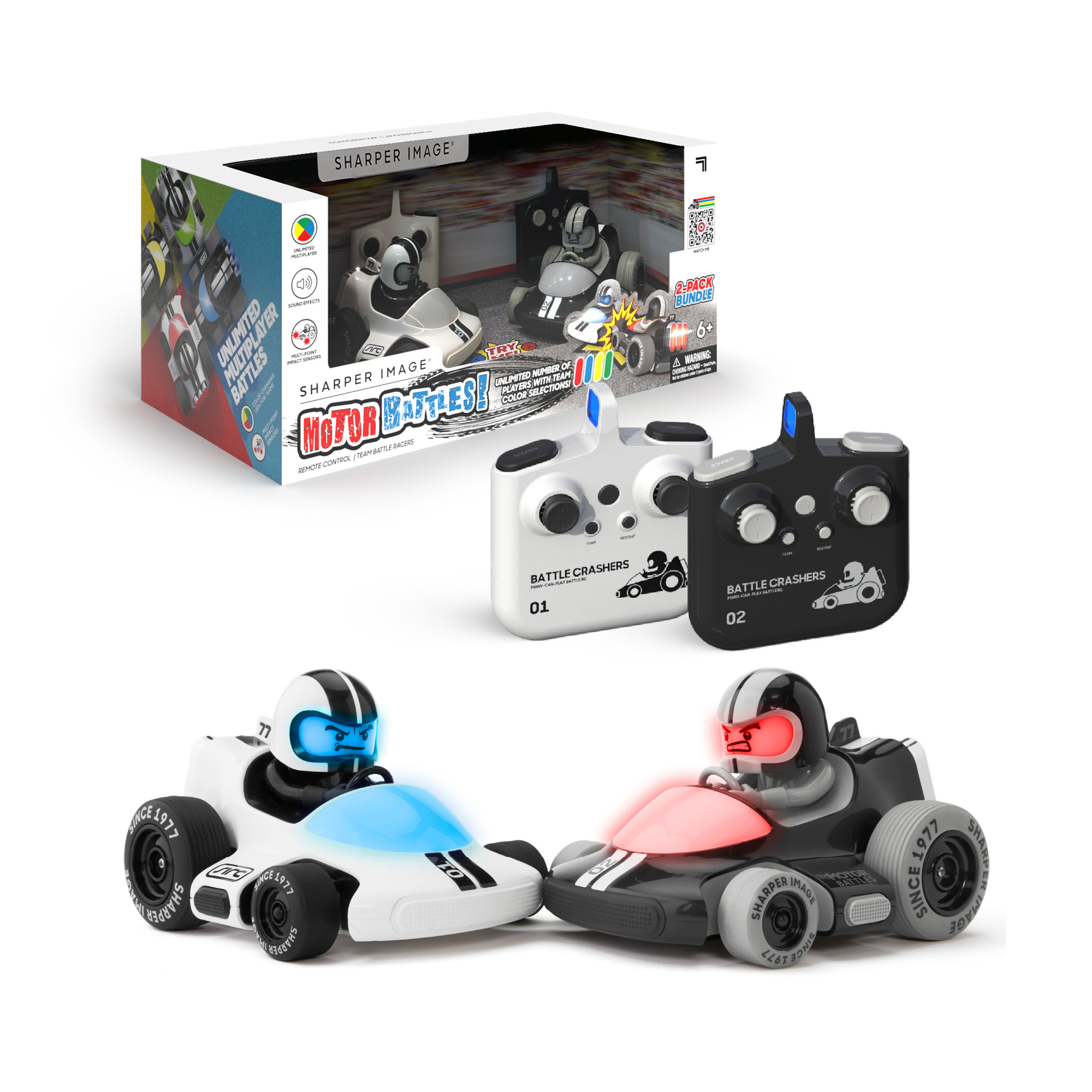 Battaglie rc  team battle racers - auto radiocomandate con luci led, controllo a lungo raggio, e azione multiplayer - Sharper Image